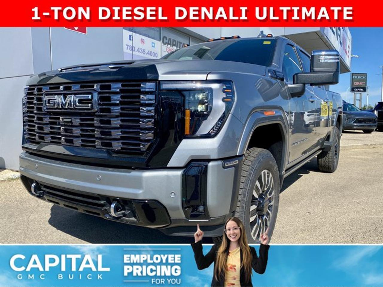 Check out this 2026 GMC SIERRA 3500 HD Denali Ultimate Duramax Diesel... This fully-loaded Heavy Duty comes equipped with every option, including Heated and Cooling Seats, Heated Steering, Power Assist Steps, Exclusive Alpine Umber Interior, Body Color Wheel Arch Moldings, 5th Wheel Prep Package, Power Sunroof, Technology Package, 360 Cam, Rear Streaming Camera Mirror, Heads-up Display, Heated Rear Seats, Adaptive Cruise Control, Wireless Charging, MultiPro Tailgate, and so much more... CALL NOW!Ask for the Internet Department for more information or book your test drive today! Text 507-585-4395 for fast answers at your fingertips!AMVIC Licensed Dealer - Licence Number B1044900