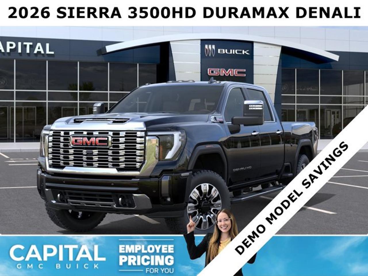 Check out this 2026 GMC SIERRA 3500 HD Denali Duramax Diesel... This fully-loaded Heavy Duty comes equipped with options like Heated and Cooling Seats, 5th Wheel Prep, Heated Steering, Power Assist Steps, Power Sunroof, Technology Package, 360 Cam, Rear Streaming Camera Mirror, Heads-up Display, Heated Rear Seats, Adaptive Cruise Control, Wireless Charging, MultiPro Tailgate, and so much more... CALL NOW!Ask for the Internet Department for more information or book your test drive today! Text 507-585-4395 for fast answers at your fingertips!AMVIC Licensed Dealer - Licence Number B1044900