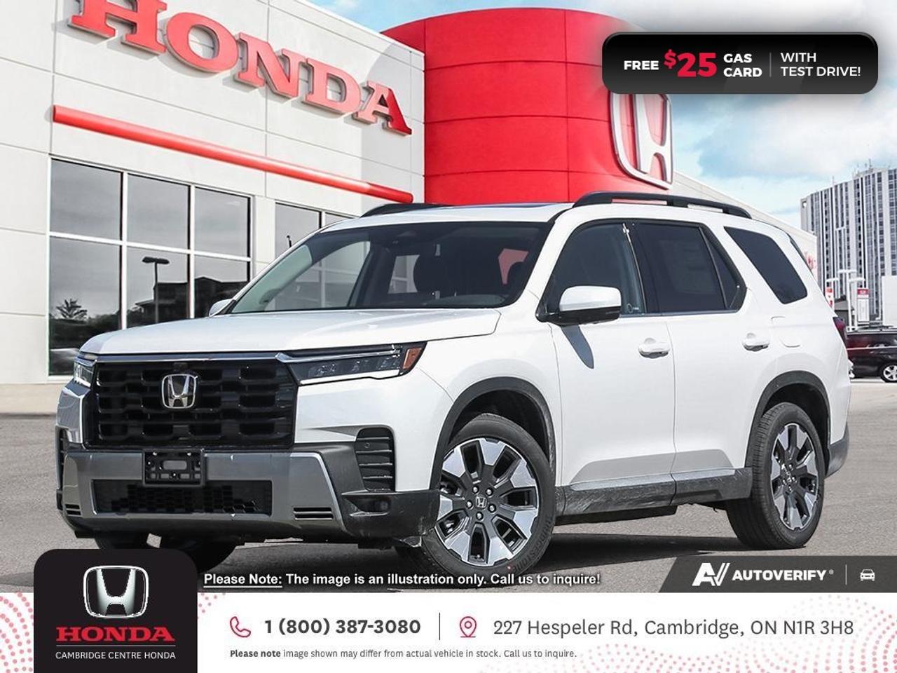 <p><strong>DEMO VEHICLE!</strong></p><p>At its heart, the Pilot Touring is powered by a 3.5-litre, 24-valve, Direct Injection DOHC i-VTEC® V6 engine, delivering smooth acceleration and responsive handling. Paired with a 10-speed automatic transmission with Shift-by-Wire and steering wheel-mounted paddle shifters, it offers a dynamic driving experience.</p><p>The Intelligent Variable Torque Management (i-VTM4) AWD system and Intelligent Traction Management give you confident control on any terrain. Plus, the engine idle-stop system enhances fuel efficiency when you need it most.</p><p><strong>Premium Comfort for Eight</strong></p><p>Step inside a refined interior featuring:</p><p>- Leather-trimmed seating for up to 8 passengers</p><p>- Heated and ventilated front seats</p><p>- Heated second-row outboard seats</p><p>- Tri-zone automatic climate control with air-filtration system</p><p><strong>Stay Connected and In Control</strong></p><p>From navigation to audio, the Pilot Touring keeps you seamlessly connected with:</p><p>- Honda Satellite-Linked Navigation System (GPS) with bilingual voice recognition</p><p>- Wireless Apple CarPlay and Android Auto</p><p>- Google Built-in</p><p>- Siri® Eyes Free compatibility for Apple users</p><p>- Display Audio System with HondaLink</p><p>- BOSE® Premium Sound System with 12 speakers and a subwoofer for immersive sound</p><p><strong>Smart Features for Modern Living</strong></p><p>Everyday convenience is built into the Pilot Touring with:</p><p>- Proximity key entry system and pushbutton start</p><p>- Remote engine starter for climate comfort before you even step inside</p><p>- Power panoramic moonroof for a bright, open feel</p><p>- Body-coloured front and rear parking sensors and multi-angle rearview camera with dynamic guidelines</p><p>- Auto-on/off LED headlights, auto high beams, fog lights, and LED daytime running lights</p><p>- Power tailgate for easy loading and unloading</p><p><strong>Safety Without Compromise</strong></p><p>Enjoy the road with peace of mind, thanks to Hondas full suite of Honda Sensing® safety technologies, including:</p><p>- Adaptive Cruise Control</p><p>- Forward Collision Warning & Collision Mitigation Braking System</p><p>- Lane Departure Warning & Lane Keeping Assist System</p><p>- Road Departure Mitigation</p><p>- Traffic Sign Recognition & Traffic Jam Assist</p><p>- Rear Seat Reminder & Vehicle Stability Assist (VSA®)</p><p>- Blind Spot Information (BSI) System</p><p>- Hill Start Assist & Rear Cross Traffic Monitor</p><p><span style=color:rgb( 255 , 0 , 0 )><strong><em>Premium paint charge of $550 is not included on all colours/models.</em></strong></span></p><p>Experience the Difference at Cambridge Centre Honda! Why Test Drive Here? You choose: drive with a sales person or on your own, extended overnight and at home test drives available. Why Purchase Here? VIP Coupon Booklet: up to $1000 in service & other savings, FREE Ontario-Wide Delivery. Cambridge Centre Honda proudly serves customers from Cambridge, Kitchener, Waterloo, Brantford, Hamilton, Waterford, Brant, Woodstock, Paris, Branchton, Preston, Hespeler, Galt, Puslinch, Morriston, Roseville, Plattsville, New Hamburg, Baden, Tavistock, Stratford, Wellesley, St. Clements, St. Jacobs, Elmira, Breslau, Guelph, Fergus, Elora, Rockwood, Halton Hills, Georgetown, Milton and all across Ontario!</p>