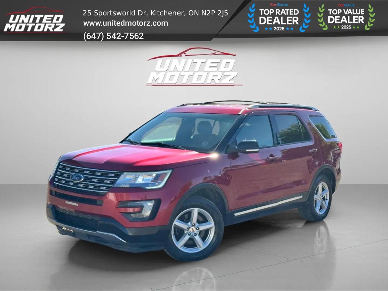 2016 Ford Explorer XLT 4WD***As is special*** NO ACCIDENTS*** 20 SERVICE RECORDS !!! <br/> Spacious, capable, and well-maintained, this 2016 Ford Explorer XLT 4WD offers a strong combination of family-friendly comfort, utility, and year-round confidence. With a clean, no-accident history and an impressive 20 documented service records, this SUV reflects consistent care and responsible ownership, making it a standout example in its class. Equipped with 4WD capability, the Explorer is ready for changing road conditions, delivering stable handling and confident performance in all seasons. The XLT trim enhances the experience with a well-appointed interior featuring three-row seating, a user-friendly infotainment system, Bluetooth connectivity, rearview camera, and versatile cargo space designed to accommodate passengers, gear, and everyday demands with ease. Smooth on the road yet capable when needed, this Explorer is an excellent option for families or drivers seeking a dependable midsize SUV that blends comfort, space, safety, and proven Ford durability in a well-documented, clean-history package. <br/> Key Features:- <br/> * Automatic transmission <br/> * Carfax verified <br/> * Power doors <br/> * Power locks and windows <br/> * Heated seats <br/> * Power Seats <br/> * Third Row Seating <br/> * Infotainment system <br/> * Backup Camera <br/> * Phone connectivity <br/> * AM/FM <br/> * Air Conditioning <br/> * Cruise control <br/> * Fog lights <br/> * Alloy Wheels <br/> CARFAX AVAILABLE ON EVERY VEHICLE, TO VIEW CARFAX GO ON UNITEDMOTORZ.COM AND CLICK ON CARFAX LOGO ON OUR SITE TO VIEW IT FOR FREE!! <br/> ------------------------------------------------------------------------------------United Motorz  Kitcheners Used Car Superstore!Since2017, United Motorz has been your trusted destination for quality pre-owned vehicles in theKitchener-Waterloo area. With our convenient location and over150+cars, SUVs, and vans, we offer a huge selection to fit every lifestyle and budget. From sleek sedans to family SUVs, every vehicle is carefully inspected to ensure reliability and performance. <br/> Location: <br/> Kitchener: 25 Sportsworld Dr, N2P 2J5 <br/> ------------------------------------------------------------------------------------<br/> ******This Vehicle is sold as is and according to the laws we must indicate this statement********<br/> Sold As-is. The motor vehicle sold under this contract is being sold as is and is not represented as being in road worthy condition, mechanically sound or maintained at any guaranteed level of quality. The vehicle may not be fit for use as a means of transportation and may require substantial repairs at the buyers expense. It may not be possible to register the vehicle to be driven in its current condition.<br/> $9950+ hst & licensing<br/> UCDA member and OMVIC approved dealership, buy with confidence.<br/> To view more used cars you can visit us at www.unitedmotorz.com<br/> Contact : 6475427562<br/> United Motorz inc.<br/> www.unitedmotorz.com<br/> 25 Sportsworld Drive, Kitchener, ON. N2P2J5 <br/>