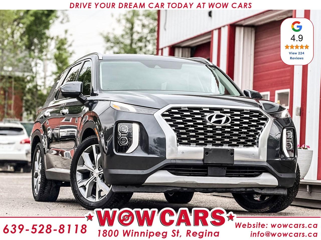 2020 Hyundai Palisade Luxury AWD Odometer: 106,844 KmPrice: $29,990+tax<br/> <br/> Financing Available <br/> <br/> WOW Factors:--Certified and mechanical inspection <br/> -One Owner <br/> -Dealer Serviced <br/> <br/> Highlight features:--Apple Carplay, Android Auto <br/> -Front Collision Warning <br/> -Lane Keep Departure Warning <br/> -Adaptive Cruise Control <br/> -Blind Spot Monitoring Sensor and Camera <br/> -Navigation <br/> -Power/Memory Leather Seat <br/> -Heated and Cooled Front Seats <br/> -Rear Heated Seats <br/> -Heated Steering Wheel <br/> -Power Folding 3rd Row Seats <br/> -All-Wheel Drive <br/> -Parking Sensors (Front and Rear) <br/> -Alloy Wheels <br/> -Sunroof <br/> -Remote Starter <br/> -Harmon Kardon Sound System <br/> -Rear Cross-Traffic Collision-Avoidance Assist <br/> -360 Surround Camera <br/> -Push Button Start and much more <br/> <br/> Financing Available Driven by Trust, Powered by Family  Your Destination for Quality Pre-Owned Vehicles <br/> At our family-owned dealership, customer satisfaction isnt just a goal  its our promise. We specialize in pre-owned Cars, SUVs, Vans, and Trucks, offering standout value with the WOW factors that set us apart. From exceptional Google reviews to unmatched after-sales service, we go above and beyond to make your experience seamless, transparent, and friendly. <br/> <br/> <br/> Visit WOW CARS Today at 1800 Winnipeg Street Regina, SK S4P1G2, or give us a call at (639) 528-8II8. <br/>