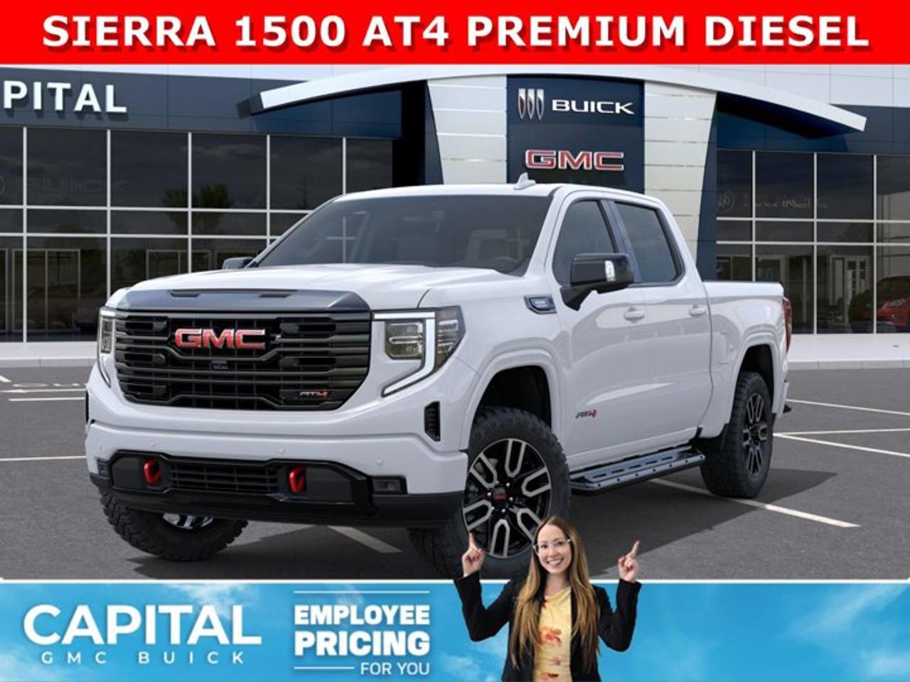 Dont miss out on this Sierra 1500 AT4 Diesel! Fully Equipped with the Premium Plus Package, Technology Package, Heated and Cooled Bucket Seats, Heated Rear Seats, Heated Steering, 360 CAM, 15 Heads-up Display, Rear Streaming Camera Mirror, Body Color Wheel Arch Moldings, Power Sunroof, Wireless Charger, Dual Exhaust, 2 Inch Factory Lift and so much more... This rare truck can be yours so CALL NOWAsk for the Internet Department for more information or book your test drive today! Text 507-585-4395 for fast answers at your fingertips!AMVIC Licensed Dealer - Licence Number B1044900Disclaimer: All prices are plus GST and include all cash credits and loyalties. See dealer for details. AMVIC Licensed Dealer # B1044900