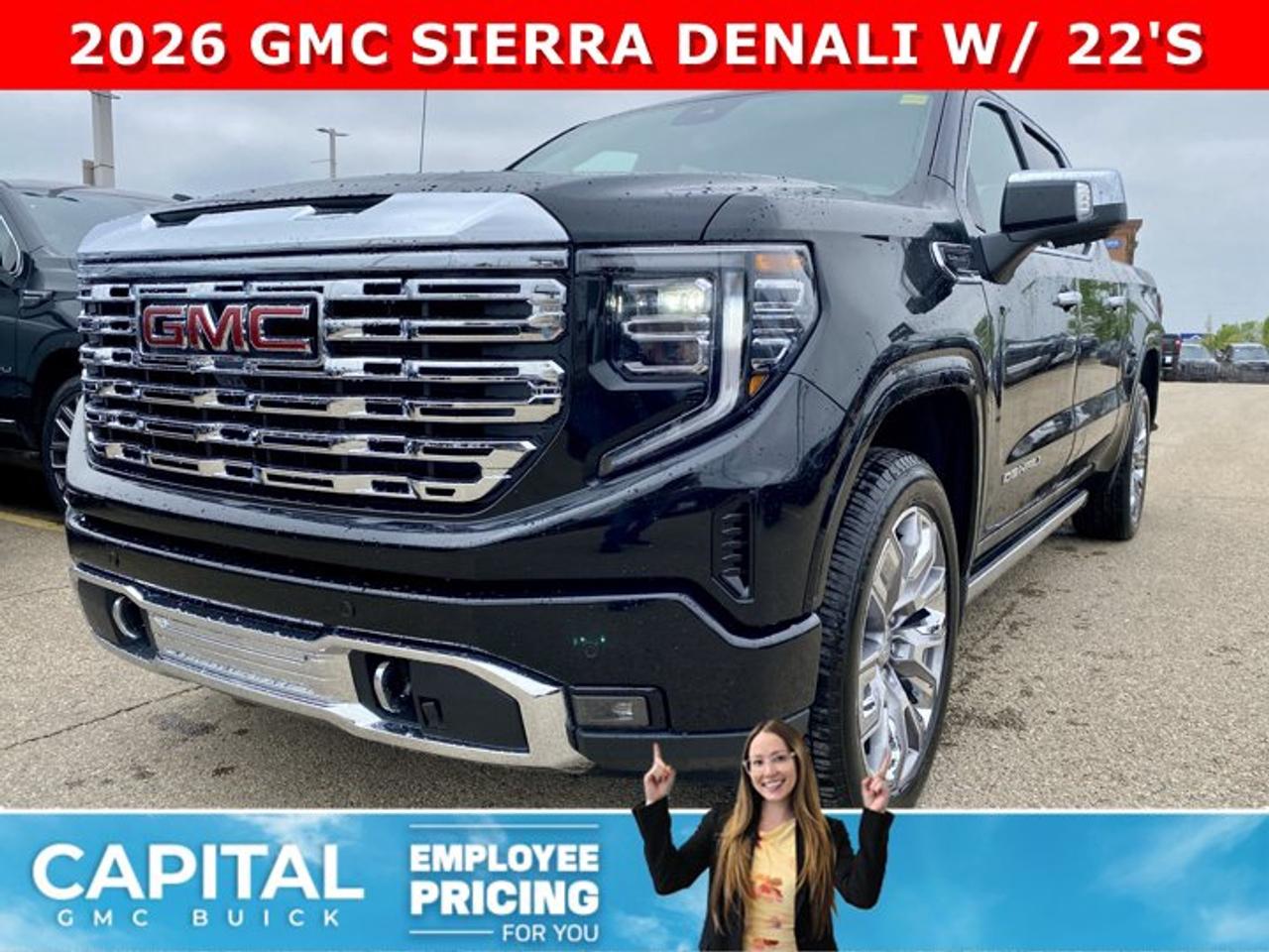 Check out this 2026 Sierra 1500 Crew Cab Denali with the RESERVE PACKAGE. Equipped with a ton of options like Heated and Cooled Seats, POWER SUNROOF, Heated Steering, Body Color Arch Moldings, 360 CAM, Rear Streaming Camera Mirror, Heads-up Display, 22 Inch Wheels, Heated Rear Seats, Massive Touchscreen, Power Assist Steps, and so much more... CALL NOWAsk for the Internet Department for more information or book your test drive today! Text 507-585-4395 for fast answers at your fingertips!AMVIC Licensed Dealer - Licence Number B1044900Disclaimer: All prices are plus GST and include all cash credits and loyalties. See dealer for details. AMVIC Licensed Dealer # B1044900