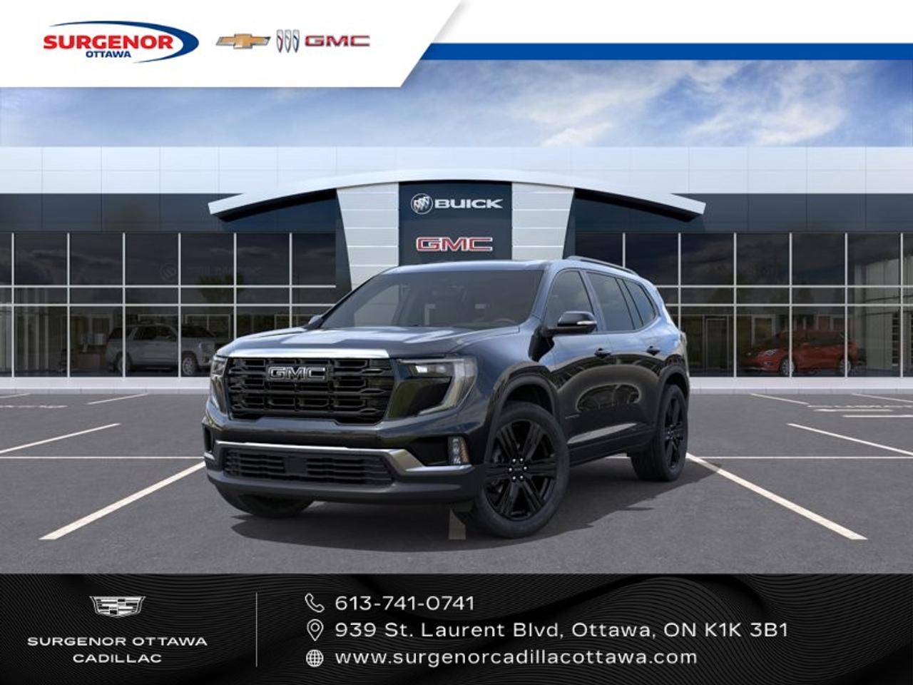 <p>Get ready to turn heads with the 2026 GMC Acadia AWD Elevation, finished in a striking black exterior that perfectly complements its powerful all-wheel-drive system. This SUV offers exceptional handling, making it perfect for those seeking adventure on any terrain.</p> <p>The Acadia features a dynamic Ebony Twilight Metallic exterior accented by the Black Edition, complete with a Black grille, badging, and exterior accents. It rides on impressive 22" Gloss Black aluminum wheels wrapped in all-season tires, prepared for any weather. Stepping inside, you'll be greeted by a sophisticated After Dark CoreTec interior, designed to fit seven passengers comfortably with a versatile 2-2-3 seating arrangement, including flat-folding second-row captain's chairs.</p> <p>Equipped with state-of-the-art technology, the Acadia includes a powerful 2.5L Turbo DOHC SIDI engine with Variable Valve Timing, seamlessly paired with an 8-speed automatic transmission. Stay connected and entertained with smart device integration, a Wi-Fi hotspot, and a superior satellite radio. Safety is paramount, with features such as a backup camera, lane assist, parking sensors, and adaptive cruise control enhancing your driving confidence.</p> <p>This GMC Acadia is perfect for families and individuals alike who need a blend of space, comfort, and technology, wrapped in a thrilling driving experience. Contact Surgenor Chevrolet Buick GMC Cadillac today for more information and to book your test drive. Unleash your adventurous side in the new Acadia.</p>