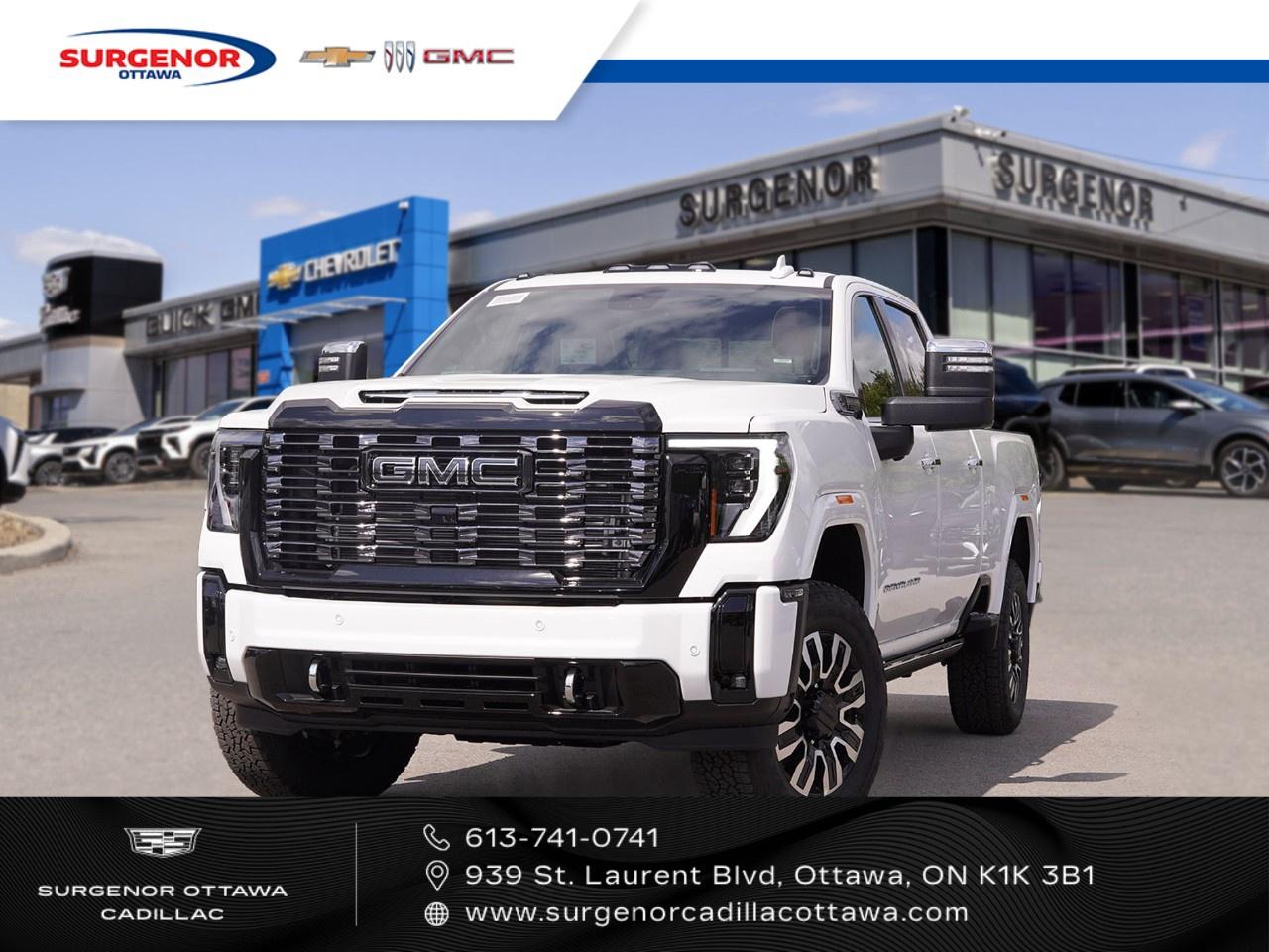 <p>The 2026 GMC Sierra 2500HD Denali Ultimate in stunning white with 4×4 capability offers unsurpassed handling and power. This new truck not only demands attention on the road with its bold exterior but exudes premium quality with a tan leather interior that promises exceptional comfort.</p><p>This robust vehicle is outfitted with alloy wheels and running boards that enhance its rugged appeal. Enjoy modern conveniences such as a sunroof, remote start, and keyless entry. Sink into the comfort of heated and cooled leather seats, complemented by a leather-wrapped heated steering wheel. Stay connected with a state-of-the-art navigation system, Wi-Fi hotspot, and smart device integration.</p><p>Safety and technology are paramount, showcased by an array of features including a backup camera, heads-up display, lane assist, and adaptive cruise control. Advanced parking sensors and satellite radio further enhance your driving experience.</p><p>Ideal for those seeking unparalleled power and luxury, this Denali Ultimate trim will appeal to drivers who value both performance and style. Contact us today to experience the superior quality and capabilities of this remarkable pickup.</p>