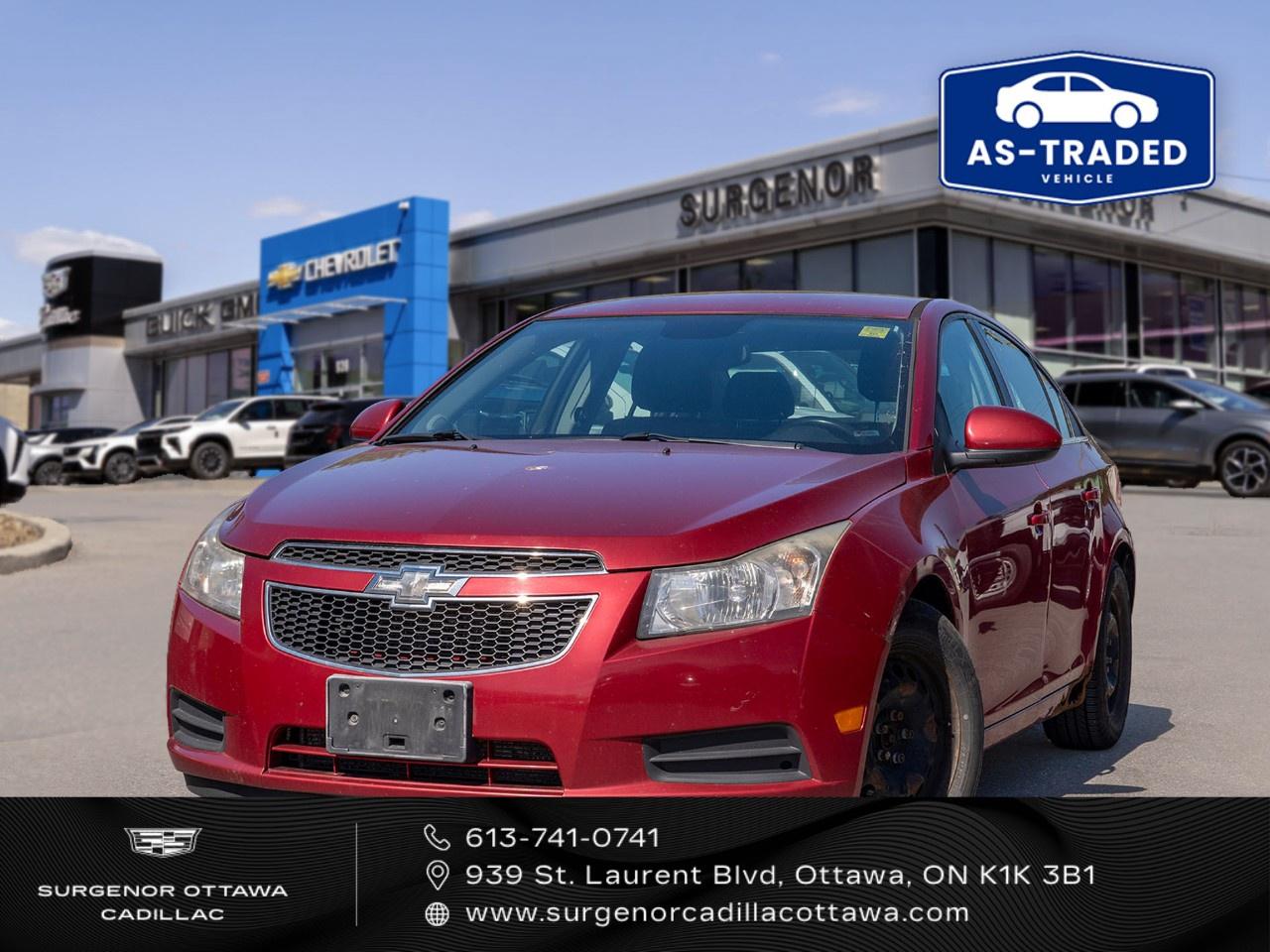 <p>Meet the stylish and vibrant 2014 Chevrolet Cruze 4dr Sdn 1LT in a striking Red Hot finish with a front-wheel drive system, perfectly designed for smooth handling and an enjoyable driving experience.</p><p>This spacious sedan boasts an attention-grabbing exterior color paired with a sleek interior in elegant black. Step inside to enjoy comfort with features such as air conditioning and a leather-wrapped steering wheel, adding a touch of luxury to your daily commute. The sedan comes equipped with the PREFERRED EQUIPMENT GROUP, ensuring you have everything you need for a comfortable ride.</p><p>Stay connected and entertained on the road with advanced technology offerings including Bluetooth connection, satellite radio, and seamless smart device integration. Safety and convenience come first with features like heated mirrors and keyless entry, making every drive secure and effortless.</p><p>This Chevrolet Cruze is an ideal choice for tech-savvy drivers and families seeking a reliable and well-equipped vehicle. Don't miss the chance to own this remarkable sedan. Connect with Surgenor Chevrolet Buick GMC Cadillac today for more information or to schedule your test drive!</p>