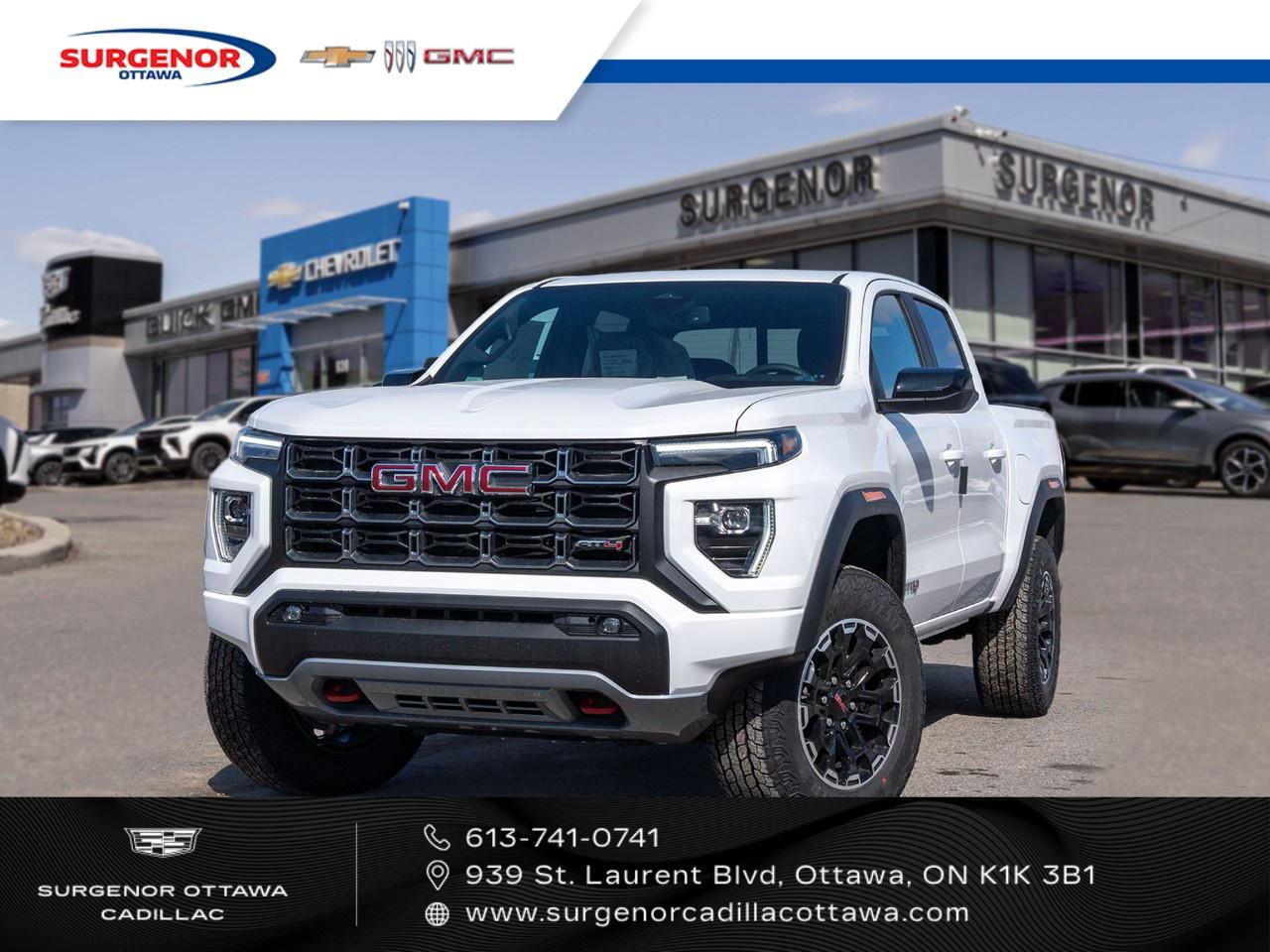 <p>The 2026 GMC Canyon AT4 Crew Cab Short Box 4-Wheel Drive is the perfect combination of strength and sophistication, set in a sleek white finish and built for the 4x4 enthusiast. With its automatic transmission and robust 2.7L 4-Cylinder engine capable of generating 310 HP at 5600 RPM, this truck offers a commanding driving experience.</p><p>Step inside to find a refined black interior built for comfort and convenience. Stand atop stunning alloy wheels, this truck features essential elements like heated front seats and mirrors, ensuring comfort even in the harshest of conditions. The body style of a truck meets the polished design, with practical features such as remote start and award-winning air conditioning.</p><p>The latest technology is at your fingertips with the advanced infotainment system featuring smart device integration and a Wi-Fi hotspot. Safety takes precedence with the inclusion of state-of-the-art features like backup camera, lane assist, parking sensors, and heated mirrors. An experience that's as secure as it is thrilling!</p><p>Perfect for off-road adventurers, families, or anyone looking for a reliable and well-equipped truck. Contact us today to learn more about how the 2026 GMC Canyon AT4 can be your ultimate driving companion.</p>