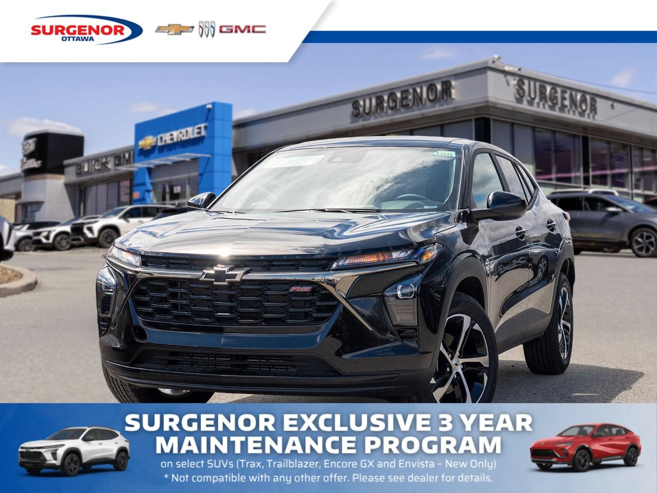 <p>The 2026 Chevrolet Trax 1RS in a striking black finish is a new front-wheel drive SUV, offering nimble handling for urban and suburban environments alike. Whether you're navigating city streets or cruising on the highways, this SUV ensures a smooth and controlled ride with its advanced chassis dynamics and automatic transmission.</p><p>Visually, the Trax 1RS makes an impression with its bold stance and modern styling. The alloy wheels add a touch of sophistication, while the black exterior pairs elegantly with the sleek lines of the body. Inside, you're welcomed by a refined black interior that harmonizes comfort and functionality, highlighted by heated front seats, a heated steering wheel, and heated mirrors to combat chilly Canadian mornings.</p><p>Embracing technology, the Trax is equipped with a suite of features that enhance your drive. Stay connected with Bluetooth and smart device integration, enjoy your playlists or podcasts via satellite radio, and take advantage of the Wi-Fi hotspot for work or entertainment on the go. For your peace of mind, driver assistance technologies such as lane assist, parking sensors, and a backup camera are included to aid in safe maneuvering.</p><p>This vehicle is perfect for young professionals, adventure-loving individuals, and even small families looking for a reliable and stylish transportation option. Get in touch with our dealership to learn more about the Chevrolet Trax 1RS. Our team is ready to assist you with further information or to schedule a test drive!</p>