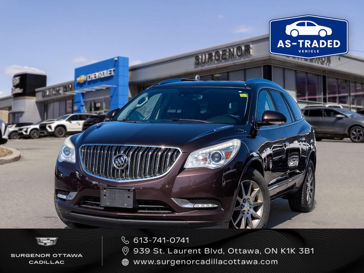 <p>The 2015 Buick Enclave Leather, in a sophisticated brown shade, offers a smooth and secure all-wheel drive experience. Its commanding presence as an SUV is complemented by its poised handling on various terrains.</p><p>The exterior boasts a timeless design that's both elegant and practical, while the interior envelops you in luxury with black leather seating and a leather steering wheel. Enjoy the convenience of features like power seats, power windows, and remote start, which simplify your daily drives. Heated mirrors and heated front seats ensure comfort and visibility, even during Canadian winters.</p><p>Stay connected and entertained with the vehicles technology suite, featuring a backup camera and Bluetooth connection that make every journey enjoyable and safe. Safety features such as lane assist and parking sensors enhance driver confidence, making this SUV a perfect fit for families and commuters alike.</p><p>The 2015 Buick Enclave Leather is ideal for those who value both style and substance. Contact us today to learn more about how you can experience its superior quality and capabilities firsthand.</p>