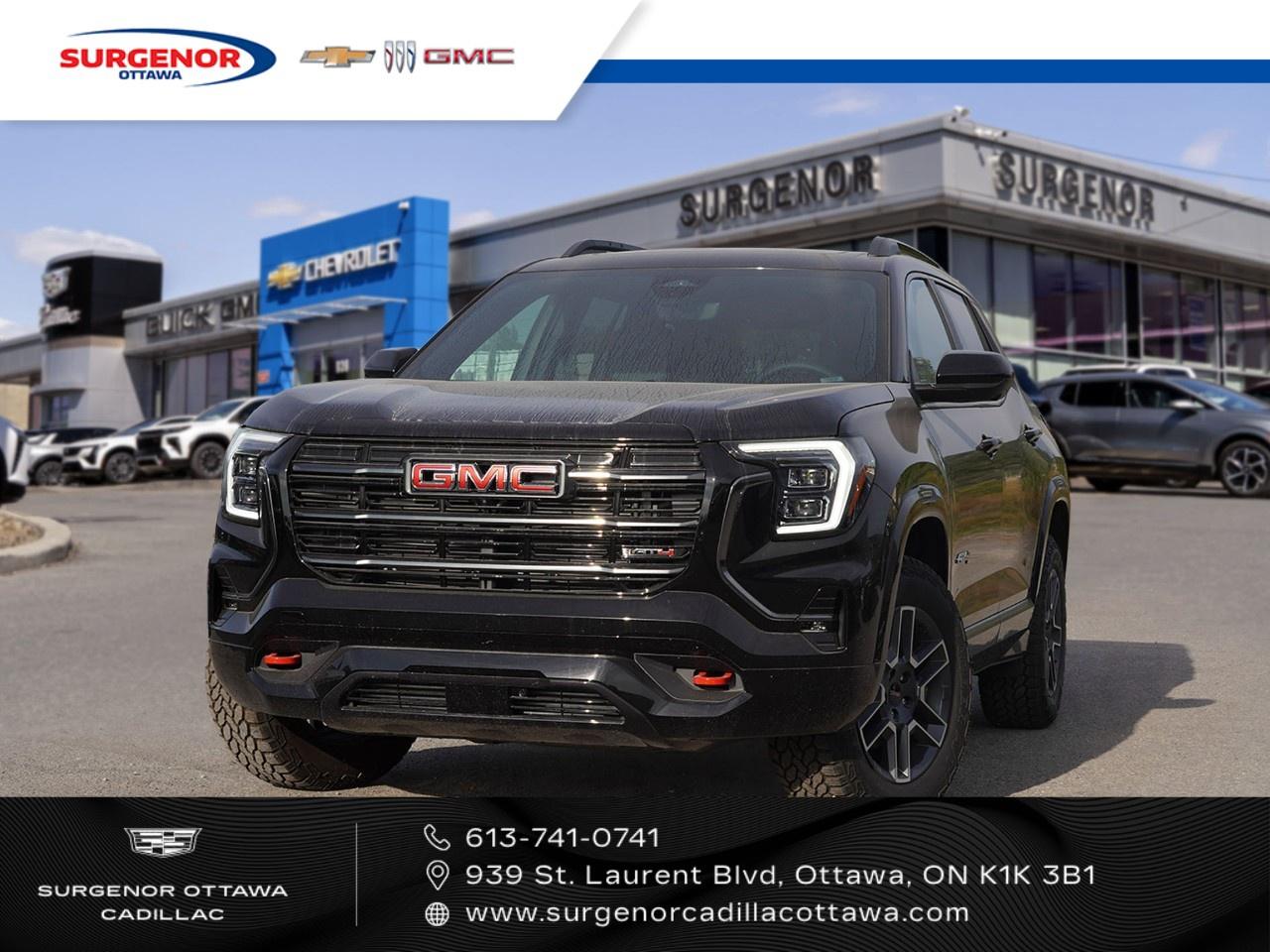 <p>The 2026 GMC Terrain AWD AT4, set in a sleek black exterior with a sophisticated all-wheel-drive system, promises excellent handling on both city streets and rugged terrains. Its robust SUV build pairs with a seamlessly styled grey interior, designed for both comfort and durability.</p><p>Step inside and enjoy the comfort of heated seats and a heated steering wheel. The thoughtful design extends to heated mirrors and a heated wiper park for those cold Canadian mornings. A refined suite of features includes alloy wheels, parking sensors, and a powerful navigation system to ensure that every journey is smooth and stress-free.</p><p>Stay seamlessly connected with a suite of tech features such as Bluetooth connection, smart device integration, and a built-in Wi-Fi hotspot. Safety has been prioritized with lane assist, adaptive cruise control, and a backup camera. With the convenience of remote start, you can get your GMC Terrain ready without stepping outside, adding another layer of luxury and practicality.</p><p>This vehicle is ideal for those who appreciate style and functionality in equal measure. Whether you're an adventure seeker or a family organizer, the 2026 GMC Terrain AWD AT4 serves you with versatility and elegance. Contact our dealership today to explore this exceptional vehicle further.</p>