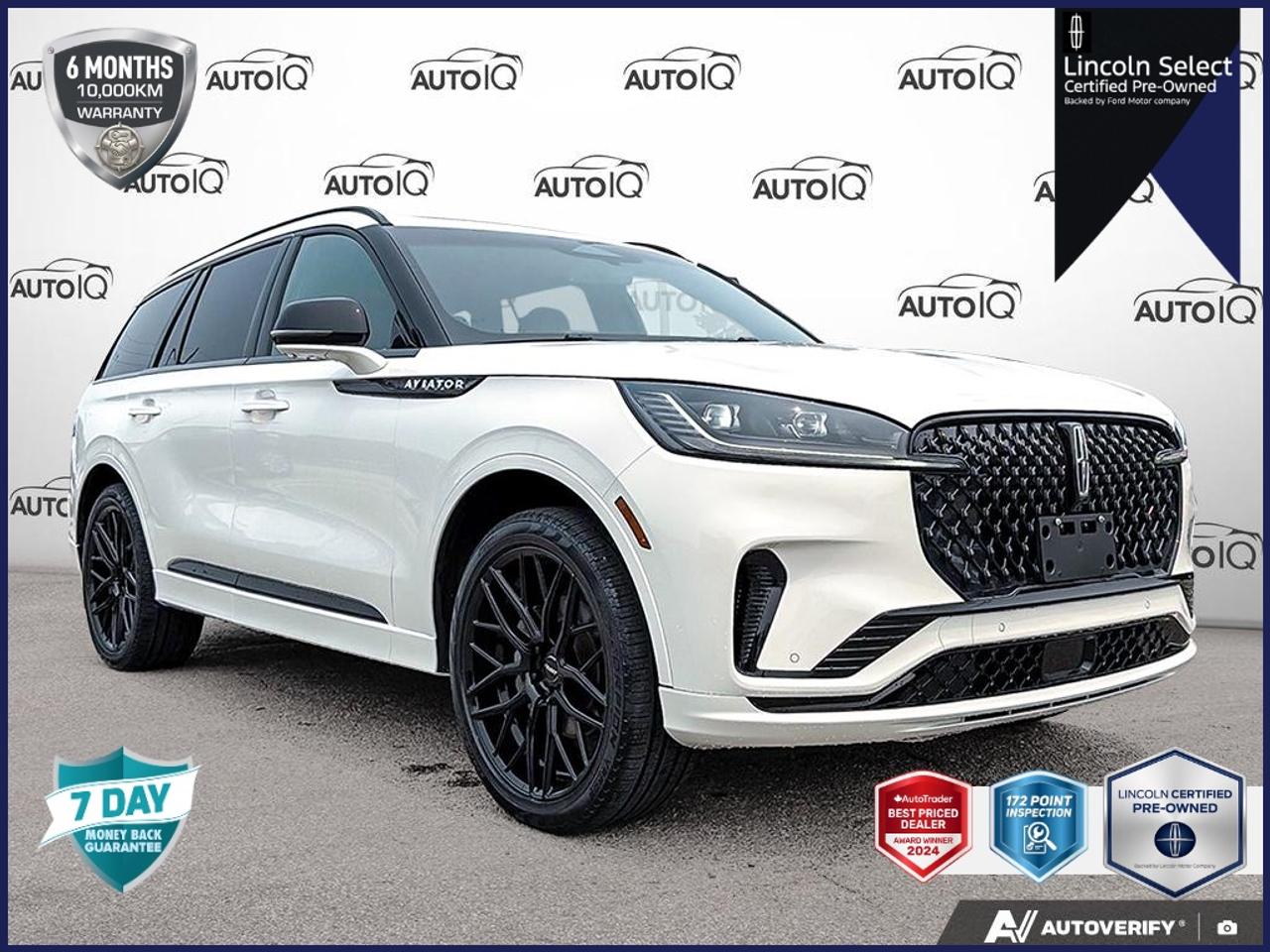 $12,500 IN OEM OPTIONS! NEW TIRES, CUSTOM 22 WHEELS! WINTER TIRES ON RIMS AVAILABLE FOR $1500. ACCIDENT FREE, ONE OWNER, REMOTE START, FORDPASS APP CONNECT, 172-POINT INSPECTION, OEM CPO CERTIFIED!, NAV, HEATED/COOLED STS, ADAPTIVE CRUISE, 360 CAM, CARPLAY/ANDROID AUTO, HEATED STEERING, PWR LIFTGATE, 30-Way Perfect Position Seats! <b>OEM OPTIONS: </b>HARVEST BRONZE PREMIUM LEATHER HEATED/VENTILATED CAPTAINS CHAIRS ,  EQUIP GRP 201A ,  ENG 3.0L TWIN TURBO ,  10-SPEED A/T W/SELECTSHIFT ,  JET APPEAR PKG ,  FULL REAR CONSOLE<br><br><b>PEACE OF MIND:</b> Factory Comprehensive & Powertrain Warranty!<br>- Balance of factory coverage.<br>- <b>OEM EXPERTISE:</b> As a Franchise Dealer, we have exclusive access to this vehicles full factory warranty & repair history.<br>- SWEET SPOT: Perfect balance.<br>- Qualifies for Prime Rates.<br><br><b>PERFORMANCE & CAPABILITY: </b>This one-owner, locally-traded <b>2025 Lincoln Aviator Reserve</b> finished in Pristine White Metallic Tri-Coat with a Harvest Bronze, Premium Leather Heated/Ventilated Captain'S Chairs interior, offering a warm, inviting, and upscale cabin feel. As a versatile Sport Utility Vehicle (SUV), it combines a commanding view of the road with flexible cargo space and seating, perfect for various lifestyles. Powered by a responsive <b>3.0L 6cyl</b> engine paired with a smooth <b>10 Speed Automatic</b> and a confident <b>AWD</b> system.<br><br><b>MARKET VALUE: </b><br> - <b>Priced Below Market:</b> Offered at <b>$306</b> below the average market price.<br><br><b>VEHICLE HISTORY: </b><br> - <b>Dealer Acquired Trade:</b> As a premier dealership, we get access to the best-conditioned local trades.<br> - <b>Local Trade-In:</b> This vehicle was acquired as a local trade-in right here at our dealership.<br> - <b>CARFAX Verified:</b> One Owner, No Accidents Reported.<br><br><b>PROFILE & PEDIGREE: </b><br> - <b>Equipped with the Equipment Group 201A Package:</b> This vehicle includes a desirable bundle of factory options.<br> - <b>Service History:</b> Ask our team to review available service records with you.<br> - <b>Shop with Confidence:</b> Over <b>28</b> high-resolution photos are online for you to view every detail.<br><br><b>MODEL REVIEWS: </b>Praised for its elegant design, serene ride quality, and potent standard twin-turbo V6 powertrain options. The <b>All-Wheel Drive</b> system provides enhanced traction and stability, offering confident handling in all weather conditions.<br>Powered by a smooth and responsive <b>3.0L 6cyl</b>, delivering ample power for merging and passing. Its modern <b>10-Speed Automatic</b> transmission is engineered to handle significant power, ensuring you are always in the right gear for responsive acceleration and smooth cruising.<br><br><b>EQUIPMENT: </b><br><b>Safety & Driver Assistance:</b> TRACTION CONTROL, ABS BRAKES, BRAKE ASSIST, DUAL FRONT IMPACT AIRBAGS, DUAL FRONT SIDE IMPACT AIRBAGS, IGNITION DISABLE<br><b>Comfort & Convenience:</b> POWER WINDOWS, POWER STEERING, 1-TOUCH DOWN, 1-TOUCH UP, AUTO-DIMMING DOOR MIRRORS, AUTO-DIMMING REARVIEW MIRROR<br><b>Technology & Entertainment:</b> NAVIGATION SYSTEM, TACHOMETER, COMPASS, AUDIO MEMORY, DIVERSITY ANTENNA, OUTSIDE TEMPERATURE DISPLAY<br><b>Performance & Capability:</b> TRAILER HITCH, ADAPTIVE SUSPENSION, FOUR WHEEL INDEPENDENT SUSPENSION, FRONT ANTI-ROLL BAR, REAR ANTI-ROLL BAR, ENG 3.0L TWIN TURBO<br><b>Exterior & Styling:</b> SPOILER, ALLOYS, DELAY-OFF HEADLIGHTS, FULLY AUTOMATIC HEADLIGHTS, PERIMETER/APPROACH LIGHTS, TURN SIGNAL INDICATOR MIRRORS<br><br>Visit us to explore the features and condition of this excellent <b>Lincoln Aviator</b>.<br><br><p> </p>

<h4>LINCOLN SELECT CERTIFIED PRE-OWNED</h4>

<p><strong>Special Financing Available:</strong> Take advantage of exclusive low finance rates OAC*, significantly lower than standard pre-owned rates!</p>

<p>Backed by the stringent Lincoln Select standards, which include a thorough inspection and reconditioning process by factory-trained technicians. Plus, this vehicle includes our exclusive <strong>AutoIQ Platinum Standard</strong></p>

<p>
<strong>Lincoln Select Certified Benefits include:</strong><br>
- 172-Point inspection by Lincoln factory-trained technicians<br>
- 6-month / 10,000-kilometre* Extended Service Plan **<br>
- 10,000 Lincoln Rewards Points (Can be used toward scheduled maintenance visits or other rewards**)<br>
- 24-hour Roadside Assistance<br>
- Complimentary CARFAX Vehicle History Report<br>
- Complimentary full tank of fuel
</p>

<p>
<strong>AutoIQ Platinum Standard:</strong><br>
- 36-point Provincial Safety Inspection<br>
- Warranty: 90-days or 5,000 KM on inspected mechanical items, factory extended options eligible for warranty up to 200,000 KM<br>
- 3X Provincial safety standard for tire tread depth<br>
- 3X Provincial safety standard for brake pad thickness<br>
- 7 Day Money Back Guarantee***<br>
- Market Value Report provided<br>
- Guaranteed 2 keys/key fobs and door code (if equipped)<br>
- Equipped vehicles include a complimentary 3 month Sirius satellite radio subscription!<br>
- Complimentary full interior detailing and carpet shampoo<br>
- Paintless dent repair and/or touch-ups for applicable body panels<br>
- Vehicle scanned for open recall notifications from manufacturer
</p>

<p>SPECIAL NOTE: This vehicle is reserved for AutoIQs retail customers only. Please, no dealer calls. Errors & omissions excepted.</p>

<p>
As-traded, specialty or high-performance vehicles are excluded from the 7-Day Money Back Guarantee Program (including, but not limited to Ford Shelby, Ford Mustang GT, Ford Raptor, Chevrolet Corvette, Camaro 2SS, Camaro ZL1, V-Series Cadillac, Dodge/Jeep SRT, Hyundai N Line, all electric models)
</p>