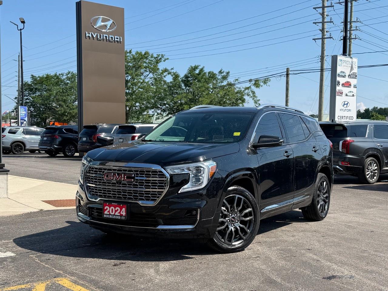 <p>Experience luxury and versatility with the 2024 GMC Terrain AWD Denali in a striking black finish. This all-wheel drive SUV offers seamless handling on any road, ensuring a smooth and confident ride every time.</p><p>The distinguished exterior is further complemented by alloy wheels, while the interior is elegantly appointed with plush black leather seats that not only offer comfort but are also equipped with heating and cooling functions for the front seats and heated rear seats. Sophisticated touches like the heads-up display and high-quality materials elevate the stylish cabin to new levels of refinement.</p><p>Stay connected and safe with cutting-edge technology features including a navigation system, Wi-Fi hotspot, smart device integration, and a robust infotainment setup. Advanced driver assistance technologies such as lane assist, automatic parking, adaptive cruise control, and parking sensors enhance safety and ease your driving experience. The Terrain also includes a backup camera for added convenience.</p><p>The 2024 GMC Terrain AWD Denali is perfect for discerning drivers who value premium features and exceptional performance. Visit Bourgeois Midland Hyundai for more details and to arrange a test drive. Our friendly team is ready to help you find your perfect match.</p> <p><strong>Why Choose the Bourgeois Auto Group?</strong></p><p>For 80 years, Bourgeois Auto Group has been delivering exceptional automotive experiences. Our factor trained teams work to ensure you receive the shopping experience you deserve; whether you're looking for a new or new-to-you vehicle.</p><p>Shop 24/7 with our online showroom and chat service, ensuring convenience every step of the way. No hidden fees, full disclosure, and every pre-owned vehicle comes with a Carfax® report for peace of mind.</p><p>We offer a wide selection of pre-owned vehicles, all competitively priced using real-time market data. Get the best deal on your purchase and trade-in with our free Live Market Analysis report.</p><p>Looking to sell your car? We buy any make or modelno purchase required. Our simple to use online trade valuation tool will provide you with a clear, transparent selling experience whether you buy our car or not.</p><p>Backed by hundreds dedicated employees across 4 convenient locations, were here to meet all your automotive needs. Visit us in Midland or Parry Sound and explore our inventory or schedule your next service today.</p> <p><strong>Financing Your Next Vehicle with Bourgeois Midland Hyundai:</strong></p><p>At Bourgeois Midland Hyundai, we make financing your next vehicle simple and stress-free! Our team works with trusted lenders to find flexible options tailored to your budget. Drive away with confidenceapply today!</p><p>Take advantage of our online pre-qualification tool, backed by Equifax and TD Bank to find the payment that works for you. Simply <a href=https://www.bourgeoishyundai.com/pre-qualify-for-financing/ rel=nofollow><strong>CLICK HERE</strong></a> to use our secure online credit tool with no impact to your credit. </p>