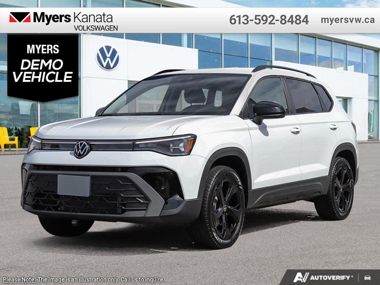 <b>Sunroof,  Parking Sensors,  Wireless Charing,  Remote Start,  Heated Seats!</b><br> <br> The 2026 Volkswagen Taos combines intelligent innovation, practical utility and contemporary design into a compelling compact SUV offering.<br> <br>From the outside, the 2026 Taos presents sleek body lines, a refreshed front fascia and modern lighting that reflect a confident, urban-ready look. Inside, the cabin features intuitive connectivity, quality materials and seating designed to comfortably accommodate both driver and passengers. With its thoughtful flexibility, smart features and Volkswagens commitment to reliability, the Taos offers a compelling choice for those seeking compact SUV versatility.<br> <br>This Pure Wht SUV has an Automatic transmission and is powered by a 174HP 1.5L 4 Cylinder Engine. <br> <br> Our Taoss trim level is Comfortline Black Edition. Standard features include a dual panel sunroof, front and rear parking sensors, wireless device charging, remote engine start, heated front seats, a heated steering wheel, adaptive cruise control, and an 8-inch infotainment screen with Apple CarPlay and Android Auto. Safety features also include lane keep assist with lane departure warning, collision mitigation, blind spot alert, and autonomous emergency braking. This vehicle has been upgraded with the following features: Sunroof, Parking Sensors, Wireless Charing, Remote Start, Heated Seats, Heated Steering Wheel, Adaptive Cruise Control. This is a demonstrator vehicle driven by a member of our staff and has just 1275 km.<br><br> <br>To apply right now for financing use this link: <a href=https://www.myersvw.ca/financing-request/ target=_blank>https://www.myersvw.ca/financing-request/</a><br> <br/><br>Call one of our experienced Sales Representatives today and book your very own test drive! Why buy from us? Move with the Myers Automotive Group since 1942! We take all trade-ins - Appraisers on site!<br> Come by and check out our fleet of 40+ used cars and trucks and 100+ new cars and trucks for sale in Kanata.  o~o