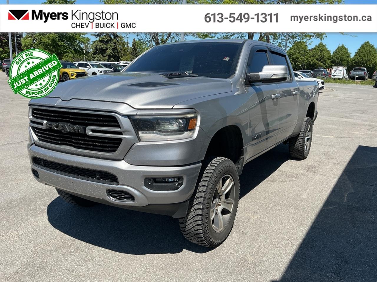 <b>Heated Seats,  Remote Start,  Heated Steering Wheel,  Aluminum Wheels,  Proximity Key!</b><br> <br> Fully redesigned for 2019, this Ram 1500 has reduced weight and increased payload and towing capacity over the previous generations. This 2019 Ram 1500 is fresh on our lot in Kingston.<br> <br>The Ram 1500 delivers power and performance everywhere you need it, with a tech-forward cabin that is all about comfort and convenience. Loaded with best-in-class features, its easy to see why the Ram 1500 is so popular. With the most towing and hauling capability in a Ram 1500, as well as improved efficiency and exceptional capability, this truck has the grit to take on any task.<br> <br>This Crew Cab 4X4 pickup has 125,000 km. Its nice in colour. It has an Automatic transmission and is powered by a 395HP 5.7L 8 Cylinder Engine. <br> <br> Our 1500s trim level is Sport. This Ram 1500 Sport comes very well equipped with performance styling, unique aluminum wheels, a heated leather steering wheel, heated front seats, Uconnect with a larger touchscreen, wireless streaming audio, USB input jacks, and a useful rear view camera. This sleek pickup truck also comes with body-colored bumpers with rear step, a power rear window and power heated side mirrors, proximity keyless entry, cruise control, LED Lights, an HD suspension, towing equipment, a Parkview rear camera, front fog lights and so much more. This vehicle has been upgraded with the following features: Heated Seats, Remote Start, Heated Steering Wheel, Aluminum Wheels, Proximity Key, LED Lights, Touchscreen.<br> To view the original window sticker for this vehicle view this <a href=http://www.chrysler.com/hostd/windowsticker/getWindowStickerPdf.do?vin=1C6SRFTT9KN904921 target=_blank>http://www.chrysler.com/hostd/windowsticker/getWindowStickerPdf.do?vin=1C6SRFTT9KN904921</a>. <br/><br> <br>To apply right now for financing use this link: <a href=https://www.taylorautomall.com/finance/apply-for-financing/ target=_blank>https://www.taylorautomall.com/finance/apply-for-financing/</a><br> <br/>Buy this vehicle now for the lowest bi-weekly payment of <b>$266.84</b> with $0 down for 84 months @ 8.99% APR O.A.C. ( Plus applicable taxes - Plus applicable fees ). See dealer for details. <br><br>For more information, please call any of our knowledgeable used vehicle staff at (613) 549-1311!<br><br> Come by and check out our fleet of 50+ used cars and trucks and 190+ new cars and trucks for sale in Kingston.  o~o