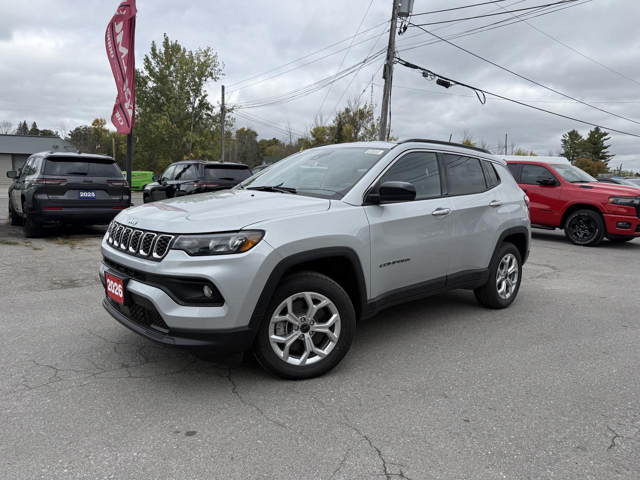 2026 JEEP COMPASS NORTH 4X4.  2L TURBO ENGINE WITH 8 SPEED AUTO TRANSMISSION.  10.1" SCREEN WITH NAVIGATION, HANDS FREE POWER LIFTGATE, PREMIUM CLOTH HEATED SEATS & STEERING WHEEL, REMOTE START, POWER DRIVER SEAT, JEEP ALL SEASON FLOOR MATS, WINDSHIELD WIPER DE-ICER, DUAL ZONE CLIMATE CONTROL, SELEC-TERRAIN TRACTION MANAGEMENT SYSTEM, FORWARD COLLISION WARNING PLUS, PEDESTRIAN/CYCLIST EMERGENCY BRAKING, ACTIVE LANE MANAGEMENT SYSTEM, BLIND SPOT MONITOR WITH REAR CROSS PATH DETECTION, & MORE!  ONLY HST EXTRA.  *ADVERTISED FINANCE PAYMENT IS PRE-TAX OVER 96 MONTHS WEEKLY AT 5.29%, WITH $0 DOWN, OAC.
