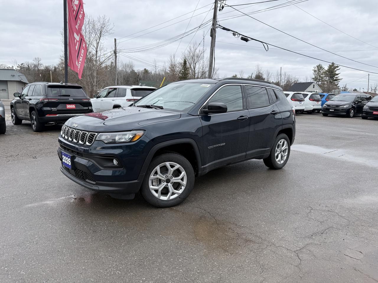 2026 JEEP COMPASS NORTH 4X4.  2L TURBO ENGINE WITH 8 SPEED AUTO TRANSMISSION.  8.4" SCREEN WITH APPLE CARPLAY OR ANDROID AUTO, PREMIUM CLOTH HEATED SEATS & HEATED STEERING WHEEL, REMOTE START, AUTO HIGH BEAM CONTROL, FORWARD COLLISION WARNING PLUS, PEDESTRIAN/CYCLIST EMERGENCY BRAKING, ACTIVE LANE MANAGEMENT SYSTEM, BLIND SPOT MONITOR WITH REAR CROSS PATH DETECTION, DROWSY DRIVER DETECTION, & MORE!  ONLY HST EXTRA.  *ADVERTISED FINANCE PAYMENT IS PRE-TAX OVER 96 MONTHS WEEKLY AT 5.29%, WITH $0 DOWN, OAC.