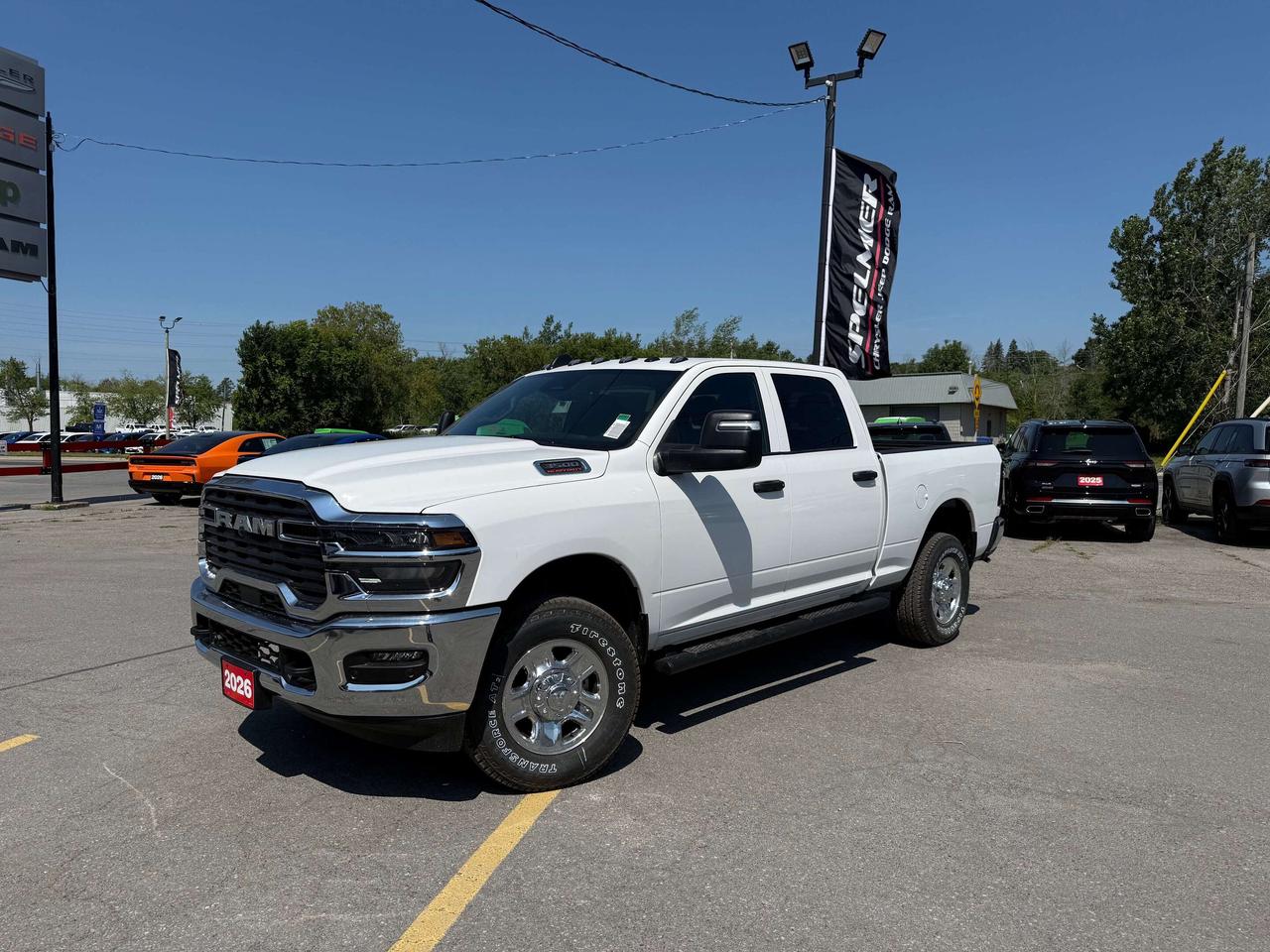 2026 RAM 3500 TRADESMAN CREW CAB 4X4.  6.4L HEMI ENGINE WITH THE 8 SPEED AUTO TRANSMISSION.  12" SCREEN WITH NAVIGATION, MOPAR DEPLOYABLE BED STEP, REAR POWER SLIDING WINDOW, DUAL ZONE CLIMATE CONTROL, MOPAR SIDE STEPS, FRONT & REAR PARK ASSIST, MOPAR SPRAY IN BEDLINER, FRONT & REAR ALL WEATHER MATS, CLEARANCE LAMPS, TRANSFER CASE SKID PLATE SHIELD, MANUAL FOLDING & TELESCOPING SIDE MIRRORS, LED BED LIGHTING, ADAPTIVE CRUISE CONTROL, FORWARD COLLISION WARNING PLUS, PEDESTRIAN/CYCLIST EMERGENCY BRAKING, CLASS V HITCH WITH 4 & 7 PIN WIRING HARNESS, TRAILER SWAY CONTROL, & MORE!  ONLY HST EXTRA.