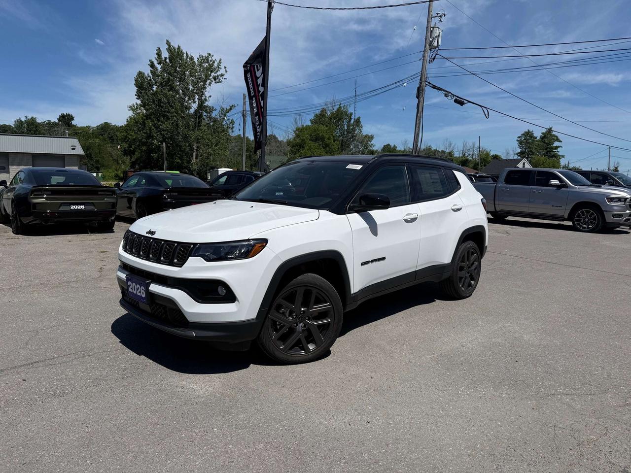 2026 JEEP COMPASS LIMITED 4X4.  2.0L TURBO ENGINE WITH 8 SPEED AUTO TRANSMISSION.  PANORAMIC SUNROOF, ALPINE SOUND SYSTEM, 10.1" SCREEN WITH NAVIGATION, POWER LIFTGATE, LEATHERETTE HEATED SEATS & STEERING WHEEL, REMOTE START, POWER DRIVER SEAT, ACTIVE DRIVING ASSIST SYSTEM, WIRELESS CHARGING PAD, ADAPTIVE CRUISE CONTROL, BLIND SPOT MONITOR WITH REAR CROSS PATH DETECTION, FORWARD COLLISION WARNING PLUS, ACTIVE LANE MANAGEMENT SYSTEM, FRONT & REAR PARK ASSIST, PEDESTRIAN/CYCLIST EMERGENCY BRAKING, DUAL ZONE CLIMATE CONTROL, AUTO HIGH BEAM CONTROL, & MORE!  ONLY HST EXTRA. *ADVERTISED FINANCE PAYMENT IS PRE-TAX OVER 96 MONTHS WEEKLY AT 5.29%, WITH $0 DOWN, OAC.
