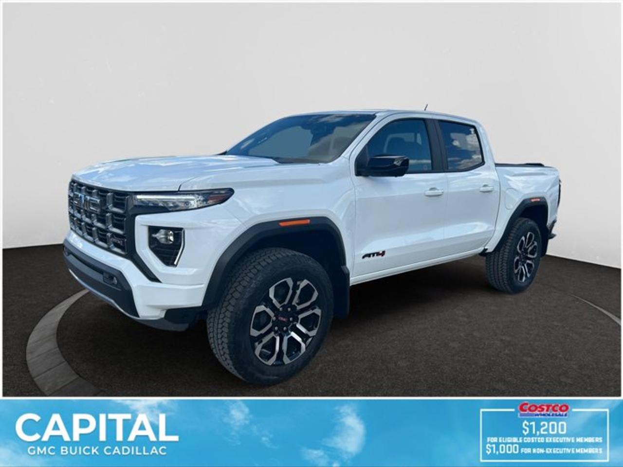 This 2026 GMC Canyon in Summit White is equipped with 4WD and Turbocharged Gas I4 2.7L/ engine.The GMC Canyon might be midsize, but its fully premium. Designed for easy access, an available easy lift and lower tailgate allows for smooth operation, while an integrated corner-step rear bumper provides efficient access to the truck bed and your cargo. Its the little things that set the Canyon apart, like its LED-signature front lighting, chrome grille surrounds and chrome mirror caps and door handles. The Canyon is takes premium comfort to a new level with features such as available soft-touch instrument panel and available heated driver and front passenger seats. The interior is also engineered to give you and your passengers an exceptional level of quiet, from noise-reducing innovations to triple door seals. This truck offers an engine lineup that delivers power and efficiency. This baby has 308 horsepower and can tow up to 3493 KG (7700 LB.). Intelligent control features, including traction control, trailer sway and hill descent control, available automatic rear locking differential, brake rotors and integrated trailer brake controller and diesel exhaust brake, to help you stay confidently in command no matter what you may be hauling or trailering. The Canyon provides intelligently placed controls and driver-centric features to keep you in touch, in charge and connected on the road, from available built-in Wi-Fi, an infotainment system with navigation and a rear-vision camera, to power outlets, rear seat reminders and access to the myGMC app. Youll also find state-of-the-art safety to help enhance your awareness of the road and surrounding vehicles, such as available forward collision alert, and more.Check out this vehicles pictures, features, options and specs, and let us know if you have any questions. Helping find the perfect vehicle FOR YOU is our only priority.P.S...Sometimes texting is easier. Text (or call) 306-801-9090 for fast answers at your fingertips!Dealer License #914248Disclaimer: All prices are plus taxes & fees. See dealer for Details. Dealer Permit # 914248 See dealer for Details.
