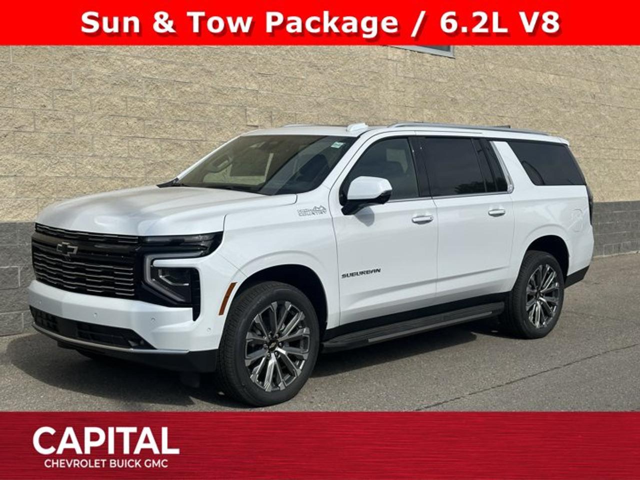 Accessories Include: Gatorback Mud FlapsThis Chevrolet Suburban delivers a Gas V8 6.2L/ engine powering this Automatic transmission. ENGINE, 6.2L ECOTEC3 V8 with Dynamic Fuel Management, Direct Injection and Variable Valve Timing, includes aluminum block construction (420 hp [313 kW] @ 5600 rpm, 460 lb-ft of torque [624 Nm] @ 4100 rpm) (STD), Wireless Phone Charging, for portable devices, Wireless Apple CarPlay/Wireless Android Auto.*This Chevrolet Suburban Features the Following Options *Wipers, front intermittent, Rainsense, Wiper, rear intermittent with washer, Windshield, solar absorbing, Windows, power with rear Express-Down, Window, power with front passenger Express-Up/Down, Window, power with driver Express-Up/Down, Wi-Fi Hotspot capable (Terms and limitations apply. See onstar.ca or dealer for details.), Wheels, 22 x 9 (55.9 cm x 22.9 cm) bright machined aluminum and painted After Midnight (Includes (SFE) wheel locks, LPO.), Wheel, full-size spare, 17 (43.2 cm) steel, Warning tones headlamp on, driver and right-front passenger seat belt unfasten and turn signal on.*Stop By Today *Come in for a quick visit at Capital Chevrolet Buick GMC Inc., 13103 Lake Fraser Drive SE, Calgary, AB T2J 3H5 to claim your Chevrolet Suburban!