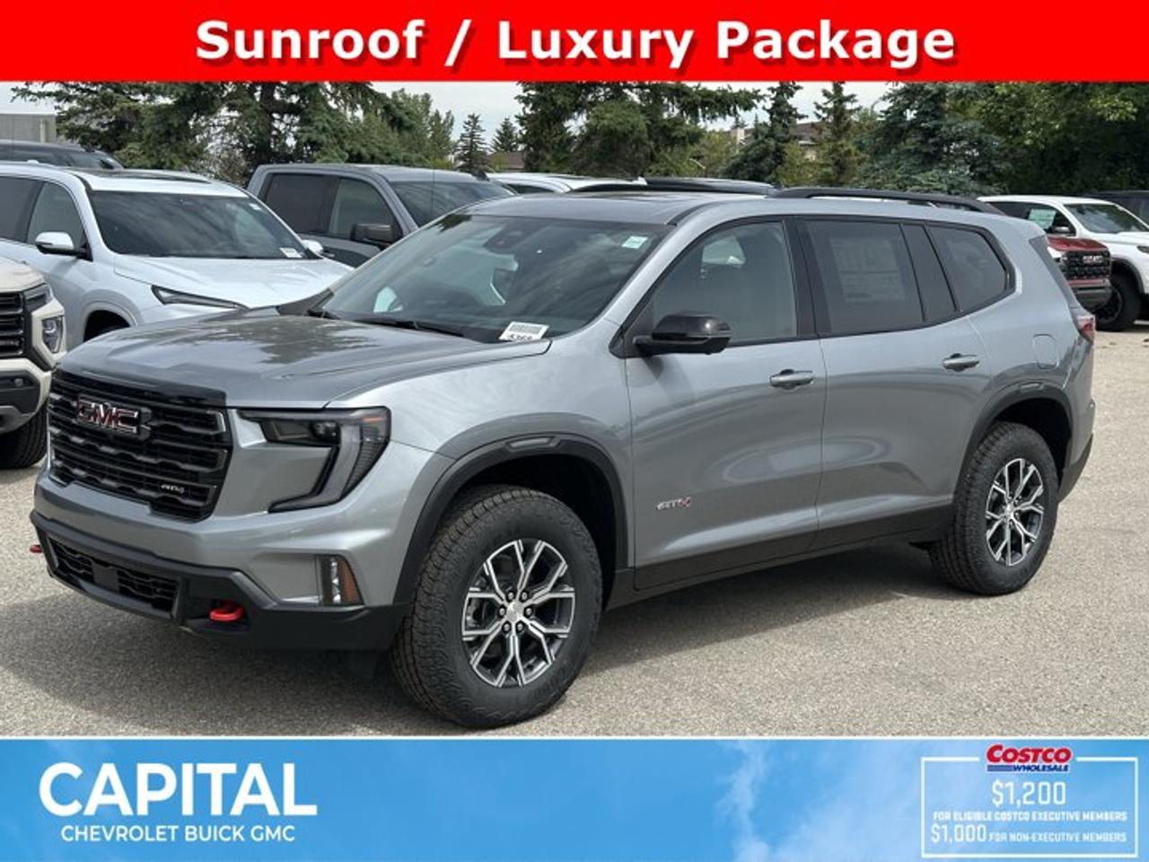 This GMC Acadia boasts a Gas 2.5L/ engine powering this Automatic transmission. ENGINE, 2.5L TURBO DOHC SIDI with Variable Valve Timing (VVT) (328 hp [244 kW] @ 5500 rpm, 326 lb-ft of torque [442 N-m] @ 3500 rpm) (STD), Wireless Charging for select devices, Wipers, front intermittent with washers.* This GMC Acadia Features the Following Options *Wiper, rear intermittent with washer, Windows, power with driver Express-Up and all windows Express-Down, Window, rear side, solar absorbing, privacy tinting, Wi-Fi Hotspot capable (Terms and limitations apply. See onstar.ca or dealer for details.), Wheels, 18 x 8 (45.7 cm x 20.3 cm) dark machined aluminum, Wheel, spare, 18 x 4.5 (45.7 cm x 11.4 cm) steel, Wheel opening mouldings, Vehicle health management provides advanced warning of vehicle issues, USB ports, single charge, USB ports, rear, dual, charge-only.* Stop By Today *Stop by Capital Chevrolet Buick GMC Inc. located at 13103 Lake Fraser Drive SE, Calgary, AB T2J 3H5 for a quick visit and a great vehicle!