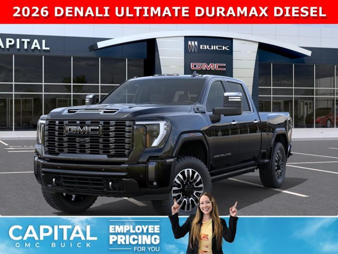 Check out this 2026 GMC SIERRA 3500 HD Denali Ultimate Duramax Diesel... This fully-loaded Heavy Duty comes equipped with every option, including Heated and Cooling Seats, Heated Steering, Power Assist Steps, Exclusive Alpine Umber Interior, Body Color Wheel Arch Moldings, 5th Wheel Prep Package, Power Sunroof, Technology Package, 360 Cam, Rear Streaming Camera Mirror, Heads-up Display, Heated Rear Seats, Adaptive Cruise Control, Wireless Charging, MultiPro Tailgate, and so much more... CALL NOW!Ask for the Internet Department for more information or book your test drive today! Text 507-585-4395 for fast answers at your fingertips!AMVIC Licensed Dealer - Licence Number B1044900
