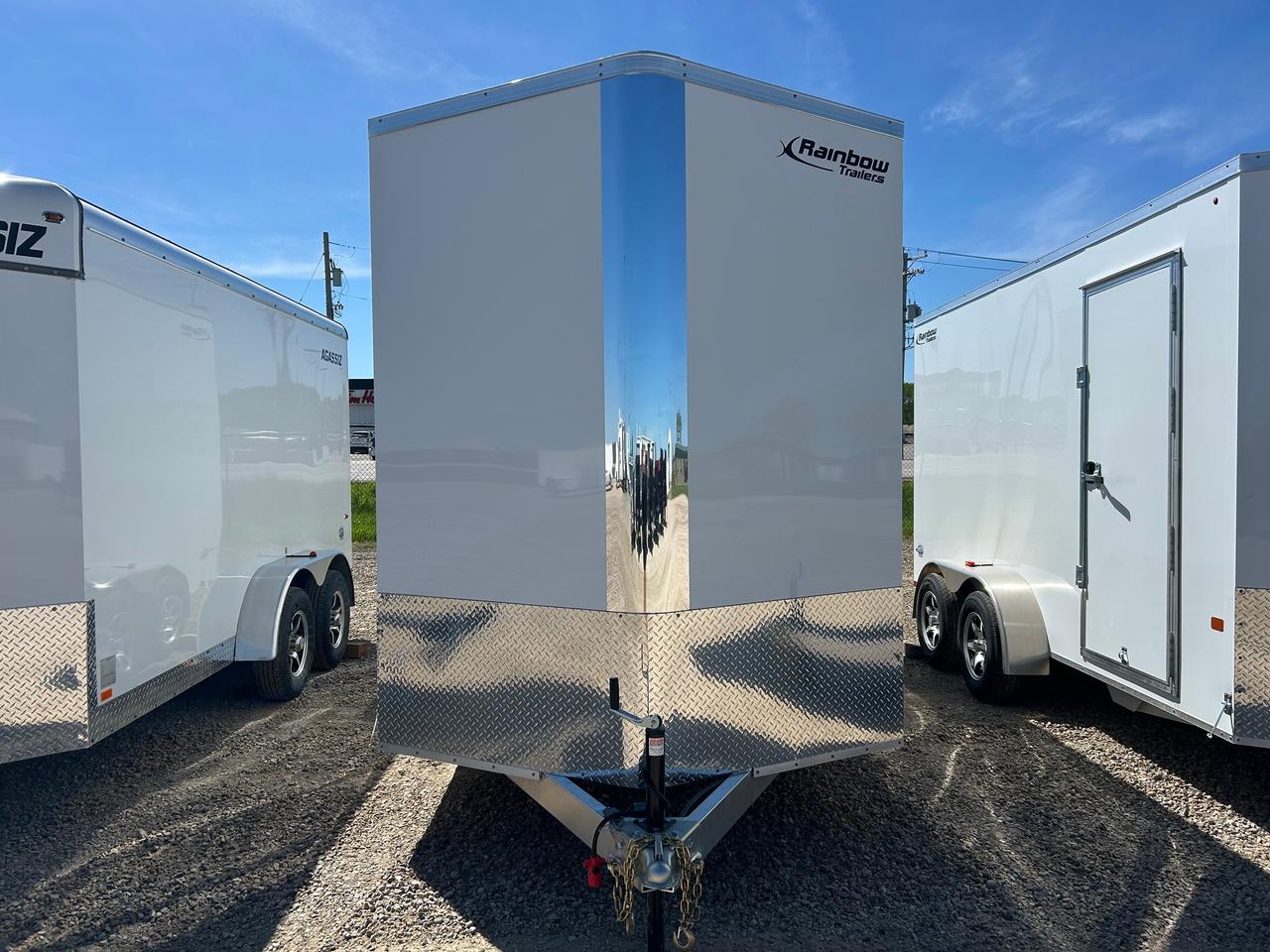 <p><span class=NormalTextRun SCXW91595049 BCX0>7 x 16 Excursion, all aluminum with a Ramp Door, tandem </span><span class=NormalTextRun SCXW91595049 BCX0>3500lb</span><span class=NormalTextRun SCXW91595049 BCX0>&nbsp;axles, GVWR&nbsp;</span><span class=NormalTextRun SCXW91595049 BCX0>7000 lbs, dry weight 1764 lbs, 90 interior height, side door with bar lock, aluminum rim upgrade with matching spare mounted rear drivers side high, translucent roof</span><span class=NormalTextRun SCXW91595049 BCX0>. &nbsp;</span><span class=NormalTextRun SCXW91595049 BCX0>A Rainbow Cargo Trailer is built with quality and designed to help you get your cargo or equipment from point A to point B in an environment protected from dust and weather</span><span class=NormalTextRun SCXW91595049 BCX0>.&nbsp;&nbsp;</span><span class=NormalTextRun SCXW91595049 BCX0>Standard features: 3/8&rdquo; plywood interior wall, rear ramp with transition flap, easy lube spring axles, 4 leaf spring suspension, metal preparation by acid washing, 2 part epoxy primer, high quality black topcoat paint, 0.030 Aluminum skin, aluminum checker plate stone guard protection,&nbsp;</span><span class=NormalTextRun SCXW91595049 BCX0>one piece translucent roof, LED lights, one 3.5&rdquo; round wall vent</span><span class=NormalTextRun SCXW91595049 BCX0>, hitch sprayed with stone</span><span class=NormalTextRun SCXW91595049 BCX0>&nbsp;</span><span class=NormalTextRun SCXW91595049 BCX0>guard, primed steel under deck, wall mounted interior light with switch.</span></p>