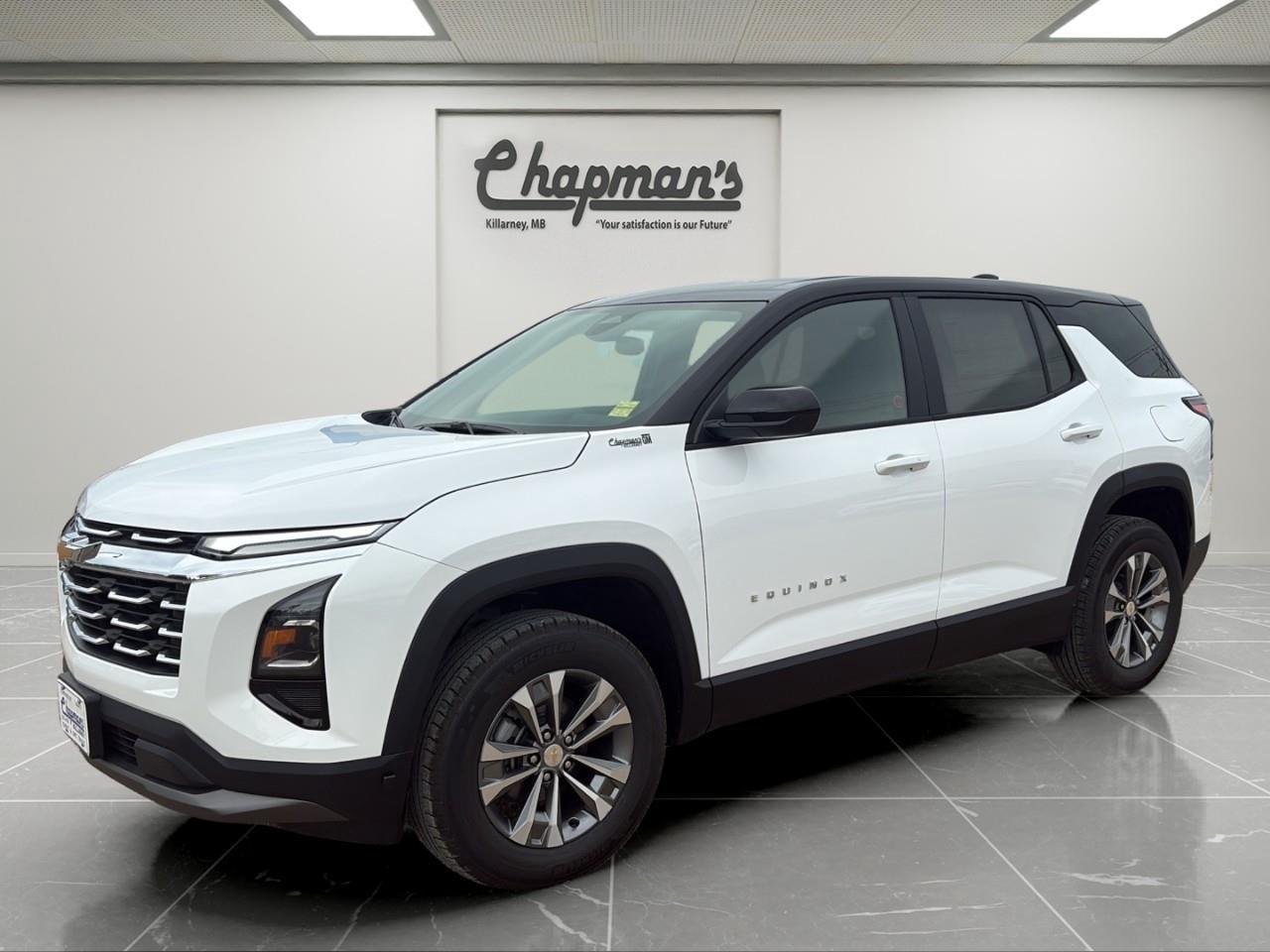 <p>Finished in Summit White with a contrasting Mosaic Black Metallic roof and a Black Evotex interior, this 2026 Chevrolet Equinox LT AWD offers modern styling, advanced safety, and everyday versatility in a compact SUV that's ready for Canadian roads. Equipped with Convenience Package II, intelligent all-wheel drive, and Chevrolet's latest technology, the Equinox delivers exceptional comfort and confidence for every drive.</p><p>Powered by an efficient 1.5L turbocharged 4-cylinder engine paired with an 8-speed automatic transmission, the Equinox provides responsive performance, impressive fuel economy, and all-weather capability. Whether you're commuting through the city or heading out on a weekend getaway, this SUV is built to make every trip more enjoyable.</p><h3>Performance & Capability</h3><p> 1.5L Turbo DOHC 4-cylinder engine  8-speed automatic transmission  All-Wheel Drive (AWD)  Active Noise Cancellation  Engine block heater  17" machined-face aluminum wheels  17" steel spare wheel</p><h3>Interior Comfort & Convenience</h3><p> Heated front bucket seats  Heated steering wheel  8-way power driver seat with 2-way power lumbar support  Evotex premium seating surfaces  Dual-zone automatic climate control  Wireless phone charging  Hands-free AutoSense programmable power liftgate  Universal Home Remote  Remote vehicle start  RainSense automatic wipers  Heated wiper park  Rear seat reminder  12-volt cargo area power outlet</p><h3>Technology & Connectivity</h3><p> Chevrolet Infotainment System with 11.3" touchscreen  Google Built-In compatibility  Wireless Apple CarPlay  Wireless Android Auto  11" digital Driver Information Centre  SiriusXM with trial subscription  OnStar Basics connected services  Bluetooth connectivity  USB ports  Keyless Open and Push-Button Start</p><h3>Safety & Driver Assistance</h3><p> Adaptive Cruise Control  Enhanced Automatic Emergency Braking  Forward Collision Alert  Front Pedestrian and Bicyclist Braking  Intersection Automatic Emergency Braking  Blind Zone Steering Assist  Rear Cross Traffic Braking  Reverse Automatic Braking  Rear Park Assist  HD Rear Vision Camera  Enhanced Lane Keep Assist with Lane Departure Warning  Following Distance Indicator  Safety Alert Seat  IntelliBeam automatic high beams</p><h3>Exterior Highlights</h3><p> Summit White exterior  Mosaic Black Metallic roof  LED headlamps  LED tail lamps  Heated power outside mirrors  Hands-free programmable power liftgate  Deep-tinted rear glass  Black exterior accents  Modern LT styling</p><p>The 2026 Chevrolet Equinox LT AWD combines smart technology, premium comfort, and advanced safety into a stylish compact SUV that's ready for everything from daily commuting to family road trips.</p><p>2 Year/24,000 kilometer* Complimentary Oil Changes (2 total)</p><p>3 Year/60,000 kilometer* Base Warranty Coverage</p><p>5 Year/100,000 kilometer* Powertrain Component Warranty Coverage</p><p>5 Year/100,000 kilometer* Courtesy Transportation and 24/7 Roadside Assistance</p><p>6 Year/160,000 kilometer* Sheet Metal (Rust Through) Perforation Warranty Coverage</p><p>*Whichever Comes First.</p><p>Price Includes Dealer Fee.</p><p>Price Excludes PST & GST.</p><p>Financing Options Available, Call For More Details.</p> <p><strong>*While every reasonable effort is made to ensure the accuracy of this information, we are not responsible for any error or omissions contained on these pages. Please verify any information in question with Chapman Motors Ltd.</strong></p>
