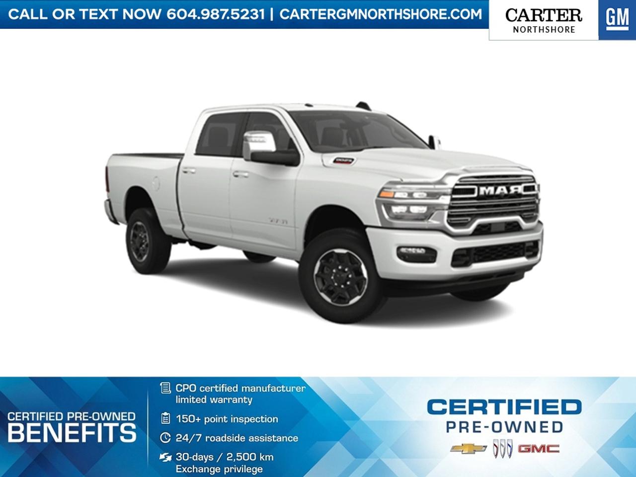 NO ACCIDENT | DRIVEN LOCALLY | PRE-OWNED CERTIFIED
This rugged Pre-Owned 2024 Ram 3500 is built to handle the toughest jobs while keeping you comfortable on every drive. With impressive towing and hauling capability, a powerful heavy-duty powertrain, spacious crew cab, and advanced technology, this truck is ready for work, recreation, and everything in between. The well-designed interior offers comfort and convenience, while its bold exterior styling makes a strong statement wherever it goes. If youre looking for serious capability with everyday practicality, this Ram 3500 delivers. Test Drive Today!

WHY CARTER GM NORTHSHORE?

- An unrivalled vehicle purchasing experience!
- Exceeding our loyal customers expectations since 1990
- 4.7 Google star rating (with 1,700+ customer reviews)
- CarGurus Top-Rated Dealer 2025 Award
- CarGurus Top Value Dealer 2025 Award
- 30-day / 2,500 km exchange privilege
- Peace of mind - 150-point vehicle inspection
- CARFAX - full vehicle service history - purchase with confidence!
- Vehicle trades welcome! Best price guaranteed!
- We provide upfront pricing, zero hidden fees, and 100% transparency
- Fast approvals and 99% acceptance rates (no matter your current credit status!)
- Multilingual staff (many languages spoken)
- Comfortable non-pressured environment with in-store television, WIFI and a childrens play area!





Were here to help you drive the vehicle you want, the vehicle you deserve!
QUESTIONS? GREAT! WEVE GOT ANSWERS!
To speak with a friendly vehicle specialist - CALL NOW!
The advertised price includes all standard dealer fees and any applicable manufacturer or dealer incentives. It does not include applicable taxes, licensing, insurance, or optional products or services. Dealer fees will be clearly broken out and itemized on the bill of sale, maximum total of fees $598.00. Prices are shown in Canadian dollars. While we make every effort to ensure accuracy, vehicle details, pricing, options, and availability are subject to change without notice. Please confirm all information with dealership sales management before purchase. Dealer Code: 81121
