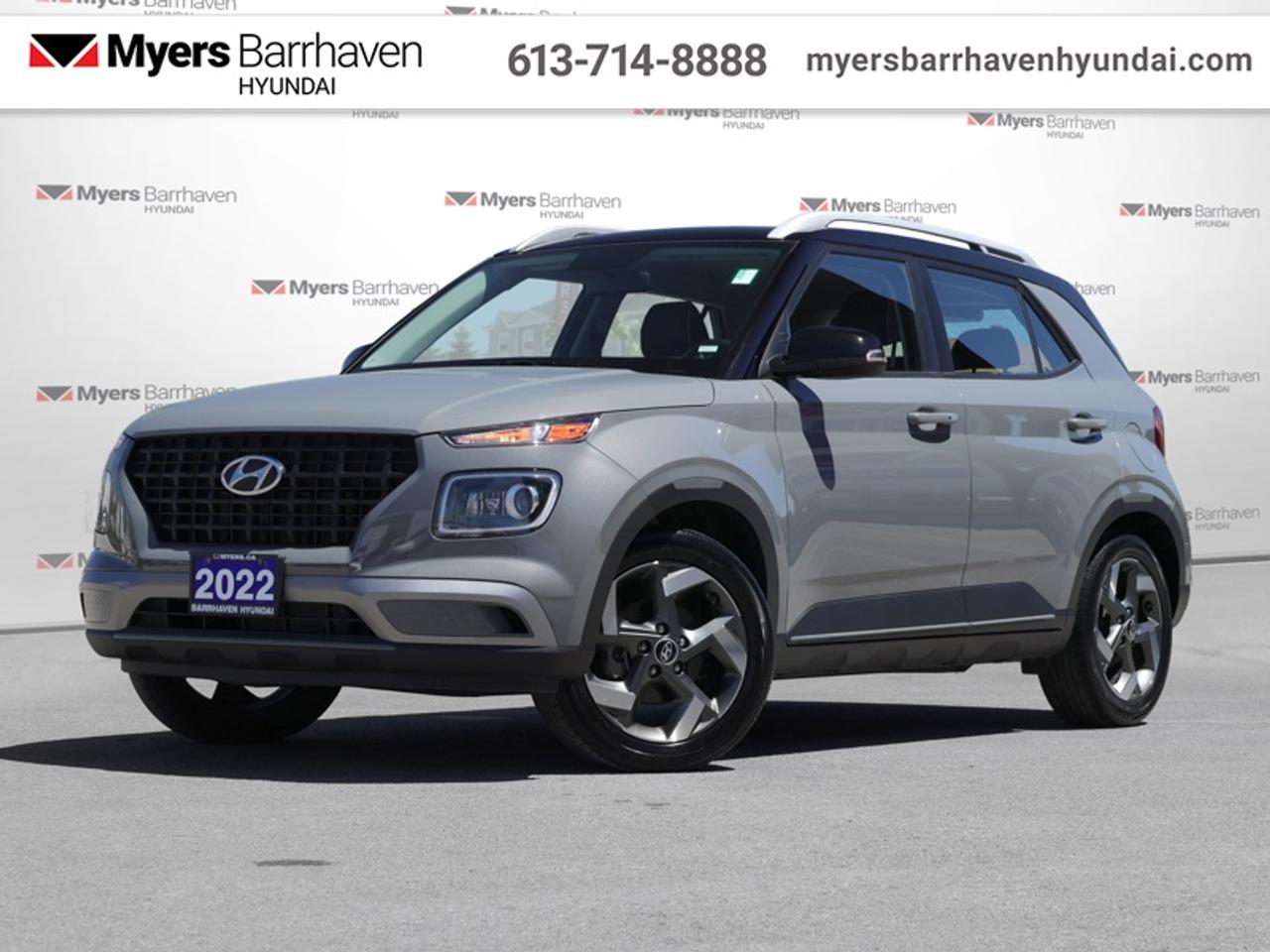 <b>Heated Steering Wheel,  Android Auto,  Apple CarPlay,  Heated Seats,  Aluminum Wheels!</b><br> <br>  Compare at $18310 - Our Price is just $17777! <br> <br>A forward thinking small SUV for a fast-paced life, this 2022 Venue gets the job done. This 2022 Hyundai Venue is for sale today.<br> <br>With an amazing, urban sized footprint, plus a massive amount of cargo space, this 2022 Venue can do it all. Whether you need a grocery getter, kid hauler, or an errand runner, this 2022 Venue is ready to turn everything into an adventure. This modern Venue has a bold yet sophisticated SUV profile that radiates road presence and allows you to express your unique sense of style.<br> <br>This SUV has 61,850 km. Its Galactic Grey W/black Roof in colour. It has an Automatic transmission and is powered by a 121HP 1.6L 4 Cylinder Engine. <br> <br> Our Venues trim level is Urban. Upgrade to this Urban Venue with a heated steering wheel, proximity key with push button start, blind spot warnings, and remote start to add luxury and convenience to this stylish SUV with a two tone exterior and aluminum wheels. Heated seats make a cozy interior while wireless Android Auto, Apple CarPlay, touchscreen controls, and streaming audio keep you entertained in a connected cabin. Automatic highbeams, remote keyless entry, ABS with brake assist, hill hold control, and a rear view camera help make every commute safer. This vehicle has been upgraded with the following features: Heated Steering Wheel, Android Auto, Apple CarPlay, Heated Seats, Aluminum Wheels, Remote Keyless Entry, Touchscreen.<br> <br/>Buy this vehicle now for the lowest bi-weekly payment of <b>$116.28</b> with $1778 down for 84 months @ 6.99% APR O.A.C. ( Plus applicable taxes - & fees ). See dealer for details. <br><br>*LIFETIME ENGINE TRANSMISSION WARRANTY NOT AVAILABLE ON VEHICLES WITH KMS EXCEEDING 140,000KM, VEHICLES 8 YEARS & OLDER, OR HIGHLINE BRAND VEHICLE(eg. BMW, INFINITI. CADILLAC, LEXUS...) o~o
