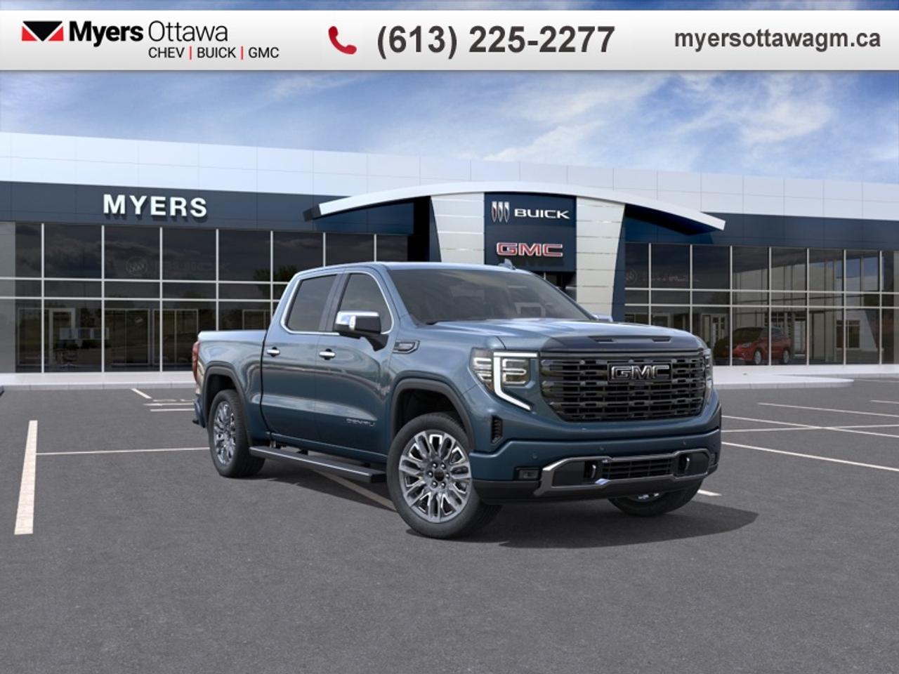 This 2026 Sierra 1500 is engineered for ultra-premium comfort, offering high-tech upgrades, beautiful styling, authentic materials and thoughtfully crafted details.<br> <br>This 2026 GMC Sierra 1500 stands out in the midsize pickup truck segment, with bold proportions that create a commanding stance on and off road. Next level comfort and technology is paired with its outstanding performance and capability. Inside, the Sierra 1500 supports you through rough terrain with expertly designed seats and robust suspension. This amazing 2026 Sierra 1500 is ready for whatever.<br> <br>This Downpour Metallic sought after diesel 4X4 pickup has an Automatic transmission. <br> <br> Our Sierra 1500s trim level is Denali Ultimate. This range-topping trim blends luxury, capability, and advanced safety in one commanding pickup. Its Trailering Package, MultiPro Tailgate, and integrated trailer technology make towing effortless, while GMC Pro Safety features like Forward Collision Alert, Lane Keep Assist, Enhanced Automatic Emergency Braking, and the Safety Alert Seat provide peace of mind. Bold 22-inch wheels, LED lighting, Vader Chrome accents, and power-retractable steps enhance its presence, and the interior offers premium leather seats with heating, ventilation, and massage, plus advanced tech like a 13.4-inch infotainment system, Bose 12-speaker audio, wireless Apple CarPlay/Android Auto, a 12.3-inch digital cluster, Head-Up Display, Super Cruise, and HD Surround Vision. Thoughtful touches including cargo tie-downs, spray-on bedliner, and OnStar connectivity make it a capable, connected, and refined pickup for any adventure. This vehicle has been upgraded with the following features: Leather Seats, Duramax 3.0L Turbo Diesel Engine, Multi-Pro Tailgate Audio, Spray-On Bedliner.<br><br> <br>To apply right now for financing use this link: <a href=https://creditonline.dealertrack.ca/Web/Default.aspx?Token=b35bf617-8dfe-4a3a-b6ae-b4e858efb71d&Lang=en target=_blank>https://creditonline.dealertrack.ca/Web/Default.aspx?Token=b35bf617-8dfe-4a3a-b6ae-b4e858efb71d&Lang=en</a><br> <br/><br><br> Come by and check out our fleet of 50+ used cars and trucks and 160+ new cars and trucks for sale in Ottawa.  o~o