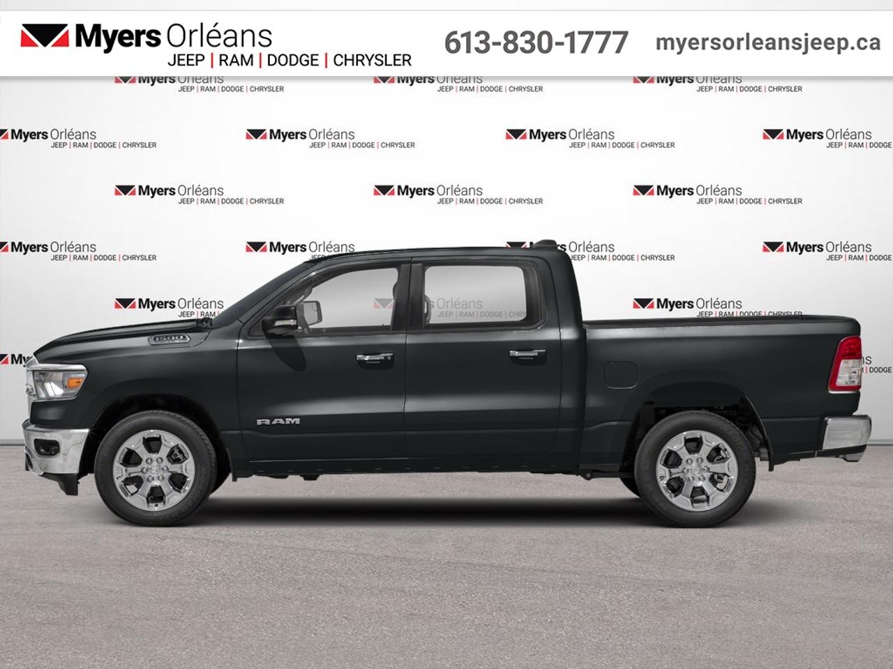 <b>Aluminum Wheels,  Chrome Accents,  Proximity Key,  Touchscreen,  Streaming Audio!</b><br> <br>  Compare at $29559 -  is just $28979! <br> <br>Fully redesigned for 2019, this Ram 1500 has reduced weight and increased payload and towing capacity over the previous generations. This 2019 Ram 1500 is fresh on our lot in Orleans.<br> <br>The Ram 1500 delivers power and performance everywhere you need it, with a tech-forward cabin that is all about comfort and convenience. Loaded with best-in-class features, its easy to see why the Ram 1500 is so popular. With the most towing and hauling capability in a Ram 1500, as well as improved efficiency and exceptional capability, this truck has the grit to take on any task.<br> <br>This Crew Cab 4X4 pickup has 135,661 km. Its Maximum Steel M in colour. It has an Automatic transmission and is powered by a 395HP 5.7L 8 Cylinder Engine. <br> <br> Our 1500s trim level is Big Horn. This Ram 1500 Big Horn comes very well equipped with stylish aluminum wheels, comfortable cloth seats and premium carpet floors, a leather steering wheel, Uconnect with a larger touchscreen, wireless streaming audio, USB and aux input jacks, and a useful rear view camera. This awesome pickup truck also includes power heated side mirrors, proximity keyless entry, cruise control, an HD suspension, towing equipment, chrome bumpers with rear step, chrome exterior accents, fog lights and much more. This vehicle has been upgraded with the following features: Aluminum Wheels, Chrome Accents, Proximity Key, Touchscreen, Streaming Audio, Rear Camera, Cruise Control.<br> To view the original window sticker for this vehicle view this <a href=http://www.chrysler.com/hostd/windowsticker/getWindowStickerPdf.do?vin=1C6SRFFT6KN875874 target=_blank>http://www.chrysler.com/hostd/windowsticker/getWindowStickerPdf.do?vin=1C6SRFFT6KN875874</a>. <br/><br> <br>To apply right now for financing use this link: <a href=https://www.myersorleansjeep.ca/apply-for-financing/ target=_blank>https://www.myersorleansjeep.ca/apply-for-financing/</a><br> <br/>Buy this vehicle now for the lowest weekly payment of <b>$123.57</b> with $0 down for 72 months @ 9.99% APR O.A.C. ( Plus applicable taxes - Plus applicable fees / Total Obligation of $38553 ). See dealer for details. <br><br>The road to new driving experiences begins in our inventory, where youll find an incredible array of brand-new cars, trucks, minivans, and SUVs, including two of our bestselling models, the Dodge Ram 1500 and the Dodge Grand Caravan. If you want to know what the cutting edge of automotive technology looks like, all you have to do is visit Myers Orleans Jeep! Each model comes loaded with the convenient features and cool technology that help make every trip memorable. Looking for additional everyday luxury at a price thats incredibly wallet-friendly? Choose from our selection of quality pre-owned models! If you can think of a road, our friendly and knowledgeable sales team will help you find the perfect vehicle to drive it.<br><br>We may be a well-established dealership thats been part of the community for many years, but that doesnt mean were stuck in the past! At Myers Orleans Jeep, were proud to provide a fresh, modern approach to car buying. Using our array of online tools, you can browse our extensive inventory, schedule a service appointment, order parts, and even apply for credit from wherever youve got a connection. Our goal is to create relationships that will last, and we know that the best way to do this is by providing a dealership experience thats based on honesty, transparency, trust, and a commitment to customers. Stop by today and discover all the ways we go above and beyond for you.<br><br> Come by and check out our fleet of 30+ used cars and trucks and 70+ new cars and trucks for sale in Orleans.  o~o