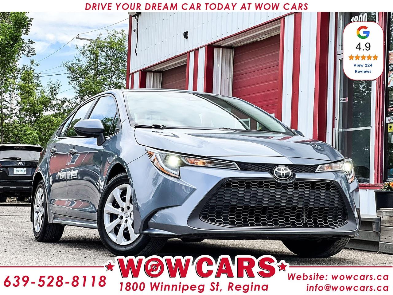 2020 Toyota Corolla LE Odometer: 90,273 km <br/> Sale Price: $23,990+taxes <br/> Financing Available <br/> <br/> WOW Factors:- -Certified and mechanical inspection <br/> - No Accidents <br/> -Dealer Serviced <br/> <br/> <br/> Highlight Features:--Lane Keep Departure <br/> -Front Collision Warning <br/> -Apple Carplay, Android Auto <br/> -Blind Spot Monitoring <br/> -Backup-Camera <br/> -Heated Seats <br/> -Power Locks/Windows <br/> -Bluetooth Connectivity <br/> -Adaptive Cruise Control and much more. <br/> <br/> <br/> Financing Available <br/> <br/> Driven by Trust, Powered by Family  Your Destination for Quality Pre-Owned Vehicles <br/> At our family-owned dealership, customer satisfaction isnt just a goal  its our promise. We specialize in pre-owned Cars, SUVs, Vans, and Trucks, offering standout value with the WOW factors that set us apart. From exceptional Google reviews to unmatched after-sales service, we go above and beyond to make your experience seamless, transparent, and friendly. <br/> <br/> <br/> Visit WOW CARS Today at 1800 Winnipeg Street Regina, SK S4P1G2, or give us a call at (639) 528-8II8 <br/>