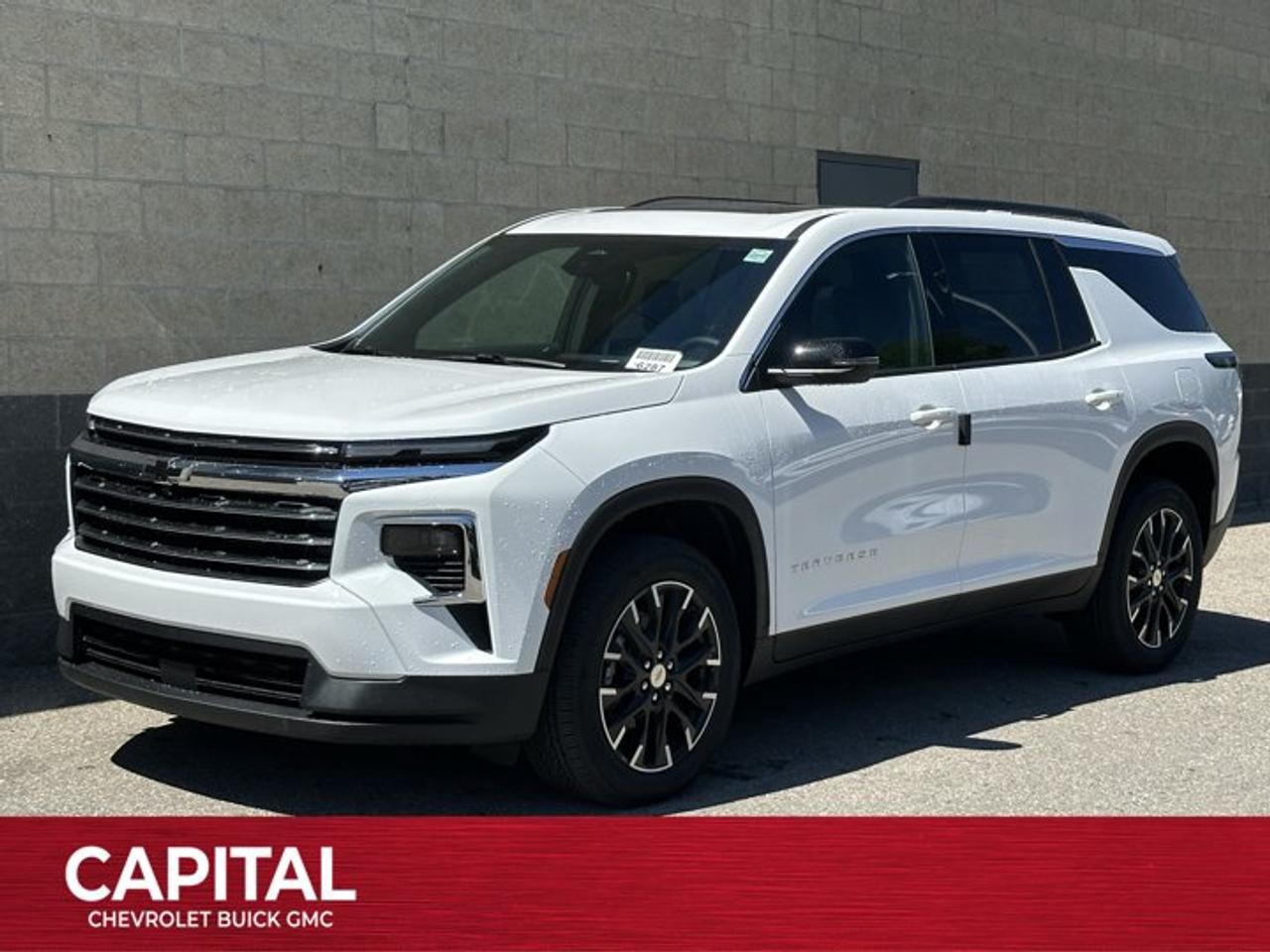 This Chevrolet Traverse boasts a Gas I4 2.5L/ engine powering this Automatic transmission. ENGINE, 2.5L TURBO DOHC SIDI WITH VARIABLE VALVE TIMING (VVT) (328 hp [244 kW] @ 5500 rpm, 326 lb-ft of torque [442 N-m] @ 3500 rpm) (STD), Wireless Phone Charging, Windows, remote express-up/-down driver and express-down all passengers.* This Chevrolet Traverse Features the Following Options *Wi-Fi Hotspot capable (Terms and limitations apply. See onstar.ca or dealer for details.), Wheels, 18 (45.7 cm) Grazen Metallic machined-face aluminum, Wheel, spare, 18 (45.7 cm) steel, Wheel mouldings, mould-in-colour Black, Vehicle health management provides advanced warning of vehicle issues, USB ports, 2, one type A and one type-C data/charge, located in the front area of the centre console, USB ports, 2 type-A, charge-only one on each outboard location, USB ports, 2 type-A, charge-only located on the rear of the centre console, Transmission, 8-speed automatic, Tires, 255/65R18 all-season blackwall.* Stop By Today *For a must-own Chevrolet Traverse come see us at Capital Chevrolet Buick GMC Inc., 13103 Lake Fraser Drive SE, Calgary, AB T2J 3H5. Just minutes away!