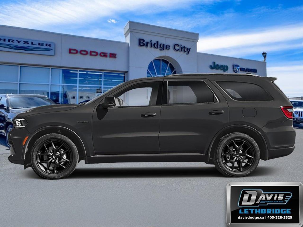 <b>Sunroof, Wireless Charging, Cooled Seats, Navigation, Power Liftgate!</b><br /> <br /> A real family hauler, a real SUV, and a real stylish ride, the Dodge Durango does it all.<br /> <br />Filled with impressive standard features, this family friendly 2026 Dodge Durango is a surprising and adventurous SUV. Versatile as they come, you can manage any road you find in comfort and style, while effortlessly leading the pack in this Dodge Durango. For a capable, impressive, and versatile family SUV that can still climb mountains, this Dodge Durango is ready for your family's next big adventure.<br /> <br />This Db Black SUV has an Automatic transmission and is powered by a 360HP 5.7L 8 Cylinder Engine. <br /> <br /> Our Durango's trim level is GT HEMI V8 Plus. This trim blends bold muscle-inspired design with luxury, technology, and confidence for any drive. The exterior commands attention with 20-inch Satin Carbon wheels, LED headlamps, gloss black accents, and a power sunroof. Inside, the cabin delivers sophistication and comfort through heated and ventilated front seats, heated second-row seating, leather-trimmed surfaces, and power-adjustable memory seating for both driver and passenger. Premium tech features include a 10.1-inch Uconnect touchscreen with navigation, a 506-watt Alpine sound system, wireless charging, and full smartphone connectivity. Advanced safety and driver-assist systems like Adaptive Cruise Control, Blind-Spot Monitoring with Trailer Detection, Forward Collision Warning Plus, Lane Keep Assist, and ParkSense with Stop ensure every journey feels secure. This vehicle has been upgraded with the following features: Sunroof, Wireless Charging, Cooled Seats, Navigation, Power Liftgate, Remote Start, ParkSense.<br /><br /> <br />To apply right now for financing use this link: <a href=https://lethbridge.davisdodge.ca/free-credit-check/ target=_blank rel=nofollow noopener noreferrer>https://lethbridge.davisdodge.ca/free-credit-check/</a><br /> <br /><br />As a premier Chrysler, Dodge, Jeep and RAM dealership, Davis Dodge proudly offers an extensive selection of new and used vehicles to meet every drivers needs. Customers across Lethbridge, Fort Macleod, Taber, Claresholm, Coaldale, and beyond trust us for daily vehicle specials, certified service and parts, and a seamless online inventory experience. <br /><br /> With competitive financing options and expert support, we make car buying easy and enjoyable. <br /><br /> Ready to hit the road? Schedule your test drive today at Davis Dodge, your trusted Chrysler, Dodge, Jeep and RAM dealer in Lethbridge, Alberta.<br /><br /> Vehicle pricing offer shown expires 2026-06-30. <br /> Come by and check out our fleet of 60+ used cars and trucks and 100+ new cars and trucks for sale in Lethbridge. o~o