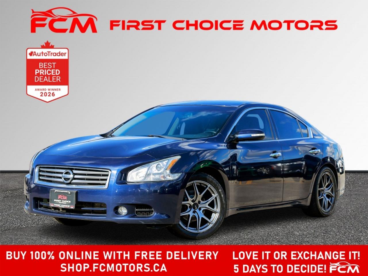 ** ** SPECIAL LIMITED TIME OFFER ** ** PURCHASE ANY VEHICLE THIS WEEK AND RECEIVE 4 BRAND-NEW ALL-SEASON TIRES AT NO ADDITIONAL COST!!! DON   T MISS THIS EXCLUSIVE CHANCE TO UPGRADE YOUR RIDE AND STAY PREPARED FOR ANY WEATHER!!! <br><br>EXCITING NEWS FROM FIRST CHOICE MOTORS! Our brand-new online showroom is now open to the public, bringing the ultimate car shopping experience right to your fingertips! Enjoy a 100% online car shopping experience, with over 500 certified vehicles in stock, comprehensive protection plans, and thousands of new auto parts & accessories available! Plus, for a limited time, were offering FREE deliveries across Ontario on all vehicle purchases! Dont miss out   visit Shop.fcmotors.ca to find and upgrade your perfect vehicle today!<br><br>Welcome to First Choice Motors, the largest car dealership in Toronto of pre-owned cars, SUVs, and vans priced between $5000-$15,000. With an impressive inventory of over 300 vehicles in stock, we are dedicated to providing our customers with a vast selection of affordable and reliable options. <br><br>Were thrilled to offer a used 2013 Nissan Maxima SV, blue color with 214,000km (STK#9993) This vehicle was $6990 NOW ON SALE FOR $5990. It is equipped with the following features:<br>- Automatic Transmission<br>- Leather Seats<br>- Sunroof<br>- Heated seats<br>- Bluetooth<br>- Alloy wheels<br>- Power windows<br>- Power locks<br>- Power mirrors<br>- Air Conditioning<br><br>At First Choice Motors, we believe in providing quality vehicles that our customers can depend on. All our vehicles come with a 36-day guarantee on all safety related items. We also offer additional warranty options up to 5 years for our customers who want extra peace of mind.<br><br>Furthermore, all our vehicles are sold fully certified with brand new brakes rotors and pads, a fresh oil change, and brand new set of all-season tires installed & balanced. You can be confident that this car is in excellent condition and ready to hit the road.<br><br>At First Choice Motors, we believe that everyone deserves a chance to own a reliable and affordable vehicle. Thats why we offer financing options with low interest rates starting at 7.9% O.A.C. Were proud to approve all customers, including those with bad credit, no credit, students, and even 9 socials. Our finance team is dedicated to finding the best financing option for you and making the car buying process as smooth and stress-free as possible.<br><br>Our dealership is open 7 days a week to provide you with the best customer service possible. We carry the largest selection of used vehicles for sale under $9990 in all of Ontario. We stock over 300 cars, mostly Hyundai, Chevrolet, Mazda, Honda, Volkswagen, Toyota, Ford, Dodge, Kia, Mitsubishi, Acura, Lexus, and more. With our ongoing sale, you can find your dream car at a price you can afford. Come visit us today and experience why we are the best choice for your next used car purchase!<br><br>All prices include $22.00 OMVIC Fee.  Excludes, license plates, ownership registration and ONTARIO HST (13%)<br>*No Credit Card payments can be accepted for Vehicle Purchases*