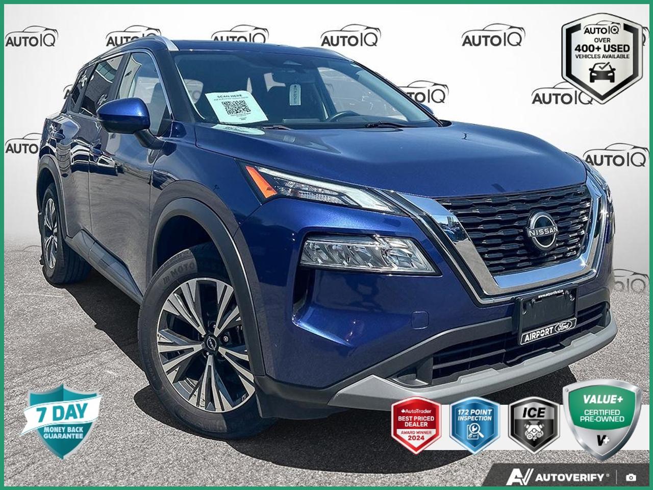 Recent Arrival!<br><br><br>AWD.<br><br>Blue<br>2023 Nissan Rogue SV AWD | Moonroof | 1 Owner 4D Sport Utility<br>1.5L DOHC CVT<br>AWD<p> </p>

<h4>VALUE+ CERTIFIED PRE-OWNED VEHICLE</h4>

<p>
- 36-point Provincial Safety Inspection<br>
- 172-point inspection combined mechanical, aesthetic, functional inspection including a vehicle report card<br>
- Warranty: 30 Days or 1500 KMS on mechanical safety-related items and extended plans are available<br>
- Complimentary CARFAX Vehicle History Report<br>
- 2X Provincial safety standard for tire tread depth<br>
- 2X Provincial safety standard for brake pad thickness<br>
- 7 Day Money Back Guarantee*<br>
- Market Value Report provided<br>
- Complimentary 3 months SIRIUS XM satellite radio subscription on equipped vehicles<br>
- Complimentary wash and vacuum<br>
- Vehicle scanned for open recall notifications from manufacturer
</p>

<p>SPECIAL NOTE: This vehicle is reserved for AutoIQs retail customers only. Please, No dealer calls. Errors & omissions excepted.</p>

<p>*As-traded, specialty or high-performance vehicles are excluded from the 7-Day Money Back Guarantee Program (including, but not limited to Ford Shelby, Ford mustang GT, Ford Raptor, Chevrolet Corvette, Camaro 2SS, Camaro ZL1, V-Series Cadillac, Dodge/Jeep SRT, Hyundai N Line, all electric models)</p>