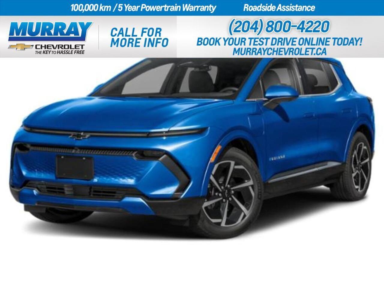 * PROPULSION DUAL MOTOR ALL-WHEEL DRIVE (AWD) * * ENGINE NONE (STD) * * BLACK CLOTH SEAT TRIM *  Experience the future of driving with the 2026 Chevrolet Equinox EV LT, available in the stunning Riptide Blue Metallic. This sport utility vehicle is designed for the modern driver in Winnipeg, offering unparalleled performance and comfort. The dual motor all-wheel drive system ensures exceptional traction and control, making every journey smooth and enjoyable, regardless of the weather or road conditions. The interior features premium black cloth seat trim, providing both style and comfort for you and your passengers.  The Equinox EV comes with an array of advanced safety and technology features. Navigate with confidence using the integrated Navigation System and stay connected with the Bluetooth Connection and WiFi Hotspot. The vehicles advanced safety features, including Front Collision Mitigation, Lane Keeping Assist, and Blind Spot Monitor, ensure peace of mind on every trip. Embrace the convenience of Automatic Highbeams and a Back-Up Camera, enhancing your driving experience at every turn.  The commitment to innovation is evident in the Equinox EVs electric motor and 1-speed transmission, offering a seamless and efficient driving experience. The Nickel Cobalt Manganese Traction Battery is designed to keep you moving with minimal maintenance. With thoughtful features like heated front and rear seats, a heated steering wheel, and a remote engine start, your comfort is prioritized in this cutting-edge vehicle.  Dealer Permit #1740