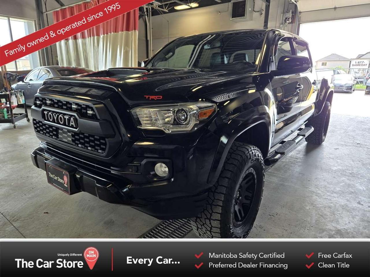2019 Toyota Tacoma TRD Sport Premium  One Owner | Clean Title | Tastefully Upgraded 
 Key Features: 
 3.5L V6 Engine 
 4x4 
 TRD Sport Package 
 Premium Package 
 Lift Kit 
 33 Falken Wildpeak AT3W Tires 
 FUEL Wheels 
 BackFlip Tonneau Cover 
 TRD Pro Heritage Grille 
 Sport Hood 
 Luxury: Leather Seats &amp; Power Sunroof 
 Technology: Navigation &amp; Wireless Phone Charging 
 Driver Assistance: Blind-Spot Monitoring &amp; Backup Camera 
 Audio: Upgraded JL C2 Speakers &amp; Amplifier 
 Convenience: Remote Starter &amp; WeatherTech Floor Mats 
 One Owner,Clean Title 
 Well Maintained,Brand New Brakes 
 
 
 The Right Tacoma with the Right Upgrades: 
 The TRD Sport Premium is already one of the most desirable Tacoma trims, and this one has been upgraded thoughtfully. The lift, Falken Wildpeaks, FUEL wheels, tonneau cover, and JL audio system all add real value without taking away from the trucks usability. 
 
 
 Clean Ownership and Proper Care: 
 One owner, clean title, and thoughtful care provide the foundation people want. Brand new brakes are already taken care of, and the overall setup reflects ownership that focused on both maintenance and quality upgrades. 
 
 
 Our Take: 
 A lot of modified trucks feel pieced together. This one doesnt. The upgrades complement the truck rather than overpower it, resulting in a Tacoma that looks right, drives right, and still retains the practicality and reliability that make these trucks so sought after. 
 
 
 We are a local Family Owned business and we try to do things a little different. 
 
 At The Car Store on Main every vehicle is Manitoba Safety Certified. 
 Every vehicle sold is eligible for the Advantage Plan: 
 30 Day Warranty on all MB Safety certificate related items. 
 CarFax Vehicle History Report 
 2 sets of Keys 
 Wholesale access to all other Miscellaneous Accessories (i.e. Wtr Tires, Remote Starr, all misc vehicle accessories/parts, etc...) 
 And of course a Full tank of Gas. 
 
 There is no Gimmicks or games, we are always aggressive on our prices and try to separate ourselves from the rest. 
 We also have an on-site Certified Banker who shops to get the best possible interest rates in with all Major Banks and Credit Unions! 
 
 Come to our Brand New modern showroom and see what makes us Uniquely Different! 
 
 Located on Main St. just North of Chief Peguis Trail. 
 
 To schedule an appointment call us directly at 204-669-1248 or email sales@thecarstore.ca 
 
 The Car Store on Main 
 -Uniquely Different- 
 
 www.thecarstore.ca 
 Local: 204-669-1248 
 Toll Free: 877-634-2975 
 
 A local family owned business unlike typical car lots, there are no pressure tactics, no games, no gimmicks, no Sales Manager, General Manager or Used Car Manager, just straight answers and fair deals all the time! 
 
 *PRICE DOES NOT INCLUDE TAXES (G.S.T &amp; P.S.T) 
 Dealer Permit # 4481