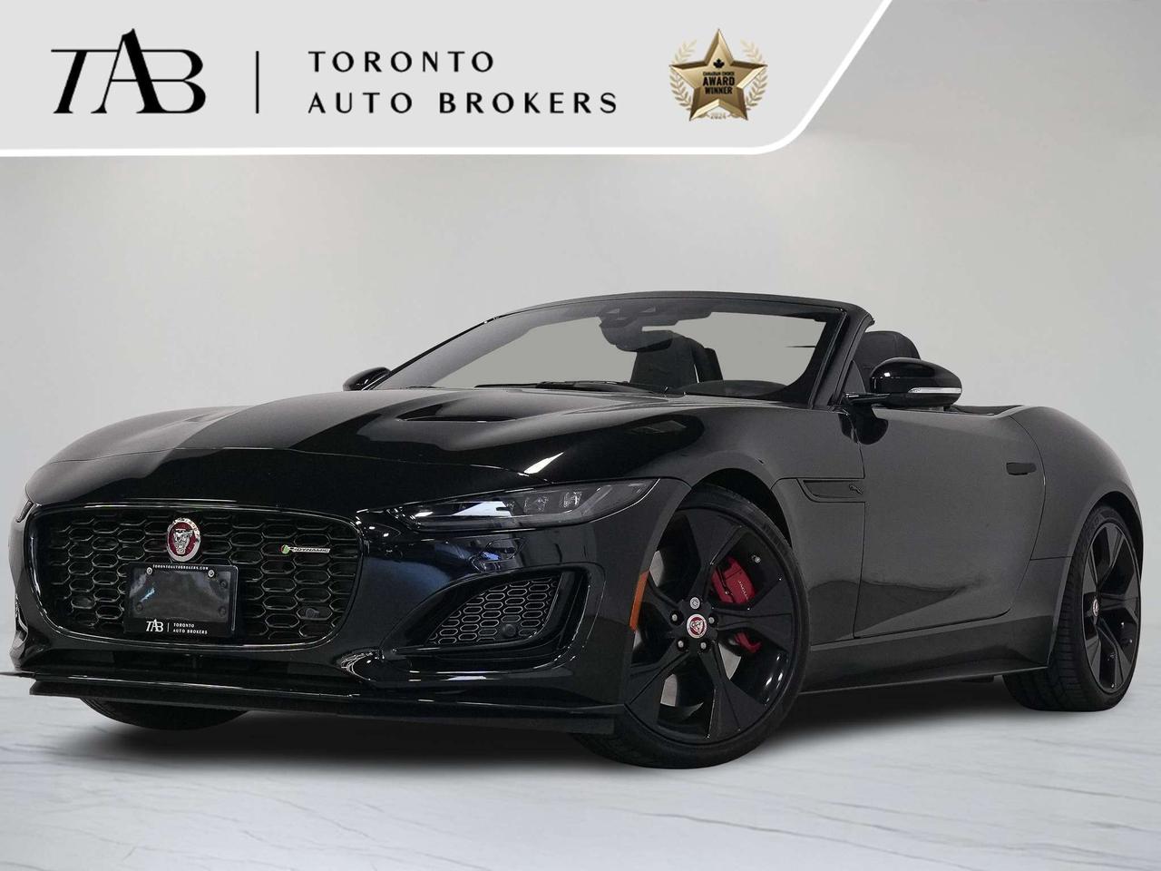 This 2023 Jaguar F-TYPE P450 R-Dynamic Convertible is a stunning blend of British luxury, performance, and open-air driving excitement. Powered by a thrilling 5.0L Supercharged V8 engine producing 444 horsepower, this F-TYPE delivers an exhilarating driving experience paired with the unmistakable soundtrack that Jaguar performance vehicles are known for. Its sleek convertible design, athletic proportions, and refined interior make it the perfect balance of grand touring comfort and sports car performance. With its R-Dynamic styling package, premium finishes, and advanced technology, this F-TYPE is designed to turn heads wherever it goes.

Key Features:

5.0L Supercharged V8 Engine 
R-Dynamic Package
Power Convertible Soft Top
20-Inch Alloy Wheels
LED Headlights with Signature DRLs
Meridian Premium Sound System
Touch Pro Infotainment System
Navigation System
Heated Front Seats

NOW OFFERING 3 MONTH DEFERRED FINANCING PAYMENTS ON APPROVED CREDIT. 

WE OFFER THE BEST FINANCE RATES, AND DONT CHARGE ANY FINANCING FEE

Looking for a top-rated pre-owned luxury car dealership in the GTA? Look no further than Toronto Auto Brokers (TAB)! Were proud to have won multiple awards, including the 2024 AutoTrader Best Priced Dealer, the 2026 Best in Business award, the 2025 CarGurus Award, the 2026 Top Choice Award, the 2026 Dealer Rater Consumer Satisfaction Award, the 2026 Canadian Choice Award, the 2026 Three Best Rated Dealer Award, and many more!

With 30 years of experience serving the Greater Toronto Area, TAB is a respected and trusted name in the pre-owned luxury car industry. Our 30,000 sq.Ft indoor showroom is home to a wide range of luxury vehicles from top brands like BMW, Mercedes-Benz, Audi, Porsche, Land Rover, Jaguar, Aston Martin, Bentley, Maserati, and more. And we dont just serve the GTA, were proud to offer our services to all cities in Canada, including Vancouver, Montreal, Calgary, Edmonton, Winnipeg, Saskatchewan, Halifax, and more.

At TAB, were committed to providing a no-pressure environment and honest work ethics. As a family-owned and operated business, we treat every customer like family and ensure that every interaction is a positive one. Come experience the TAB Lifestyle at its truest form, luxury car buying has never been more enjoyable and exciting!

We offer a variety of services to make your purchase experience as easy and stress-free as possible. From competitive and simple financing and leasing options to extended warranties, aftermarket services, and full history reports on every vehicle, we have everything you need to make an informed decision. We welcome every trade, even if youre just looking to sell your car without buying, and when it comes to financing or leasing, we offer same day approvals, with access to over 50 lenders, including all of the banks in Canada. Feel free to check out your own Equifax credit score without affecting your credit score, simply click on the Equifax tab above and see if you qualify.


Call us today or visit our website to learn more about our inventory and services. And remember, all prices exclude applicable taxes and licensing, and vehicles can be certified at an additional cost of $999.