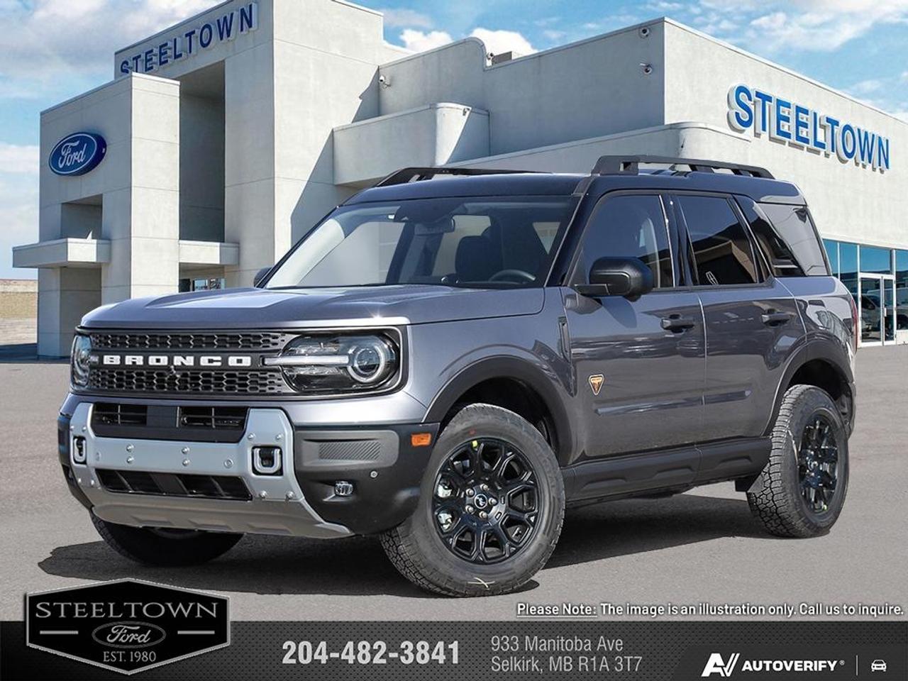 <b>360 Camera,  Heated Steering Wheel,  Remote Start,  Fog Lamps,  Heated Seats!</b><br> <br> We value your TIME, we wont waste it or your gas is on us!   We offer extended test drives and if you cant make it out to us we will come straight to you!<br> <br>The 2026 Ford Bronco Sport stands out with its confident presence, rugged design cues and ready-for-anything attitude.<br> <br>The 2026 Ford Bronco Sport combines rugged styling, modern tech and flexible utility to create a compact SUV that doesnt compromise on spirit. Inside, the cabin features quality materials, intuitive connectivity and thoughtful design to keep passengers comfortable and engaged. With its trail-ready attitude, confident presence and Fords heritage of capability, the Bronco Sport is built to carry your lifestyle forward.<br> <br>This Carbonized Grey Metallic SUV has an Automatic transmission and is powered by a 250HP 2.0L 4 Cylinder Engine. <br> <br> Our Bronco Sports trim level is Badlands. The cabin features leather-trimmed heated sport contour seats with power adjustments and memory settings, complemented by a heated leather steering wheel and dual-zone automatic climate control for all-season comfort. The SYNC 4 infotainment system with a 13.2-inch touchscreen, wireless Apple CarPlay and Android Auto, Alexa integration, and adaptive cruise control with stop-and-go ensures effortless connectivity and convenience. Versatile interior design, thoughtful storage solutions, and remote start functionality enhance everyday usability, while durable vinyl flooring and rubberized mats make it easy to clean after any adventure. On the outside, bold 17-inch matte black aluminum wheels, all-terrain tires, LED headlights, and dual tow hooks highlight its capability and confidence. The Terrain Management System offers seven G.O.A.T. modes, including rock crawl and rally, supported by a rear locking differential and electro-mechanical limited-slip technology for precise traction on any surface. Ford Co-Pilot360 safety features provide comprehensive protection with BLIS, Pre-Collision Assist with Automatic Emergency Braking, Evasion Assist, an Aerial View Camera System, and Reverse Brake Assist, ensuring complete confidence whether navigating city streets or tackling rugged trails. This vehicle has been upgraded with the following features: 360 Camera, Heated Steering Wheel, Remote Start, Fog Lamps, Heated Seats, Adaptive Cruise Control, Lane Keep Assist.<br><br> View the original window sticker for this vehicle with this url <b><a href=http://www.windowsticker.forddirect.com/windowsticker.pdf?vin=3FMCR9DA4TRE70414 target=_blank>http://www.windowsticker.forddirect.com/windowsticker.pdf?vin=3FMCR9DA4TRE70414</a></b>.<br> <br>To apply right now for financing use this link: <a href=http://www.steeltownford.com/?https://CreditOnline.dealertrack.ca/Web/Default.aspx?Token=bf62ebad-31a4-49e3-93be-9b163c26b54c&La target=_blank>http://www.steeltownford.com/?https://CreditOnline.dealertrack.ca/Web/Default.aspx?Token=bf62ebad-31a4-49e3-93be-9b163c26b54c&La</a><br> <br/>Total rebate of $4750 is reflected in the price. 5.49% financing for 84 months. Incentives expire 2026-07-31. See dealer for details. <br><br>Family owned and operated in Selkirk for 35 Years.  <br>Steeltown Ford is located just 20 minutes North of the Perimeter Hwy, with an onsite banking center that offers free consultations. <br>Ask about our special dealer rates available through all major banks and credit unions.<br>Dealer retains all rebates, plus taxes, govt fees and Steeltown Protect Plus.<br>Steeltown Ford Protect Plus includes:<br>- Life Time Tire Warranty <br>Dealer Permit # 1039<br><br><br> Come by and check out our fleet of 90+ used cars and trucks and 200+ new cars and trucks for sale in Selkirk.  o~o