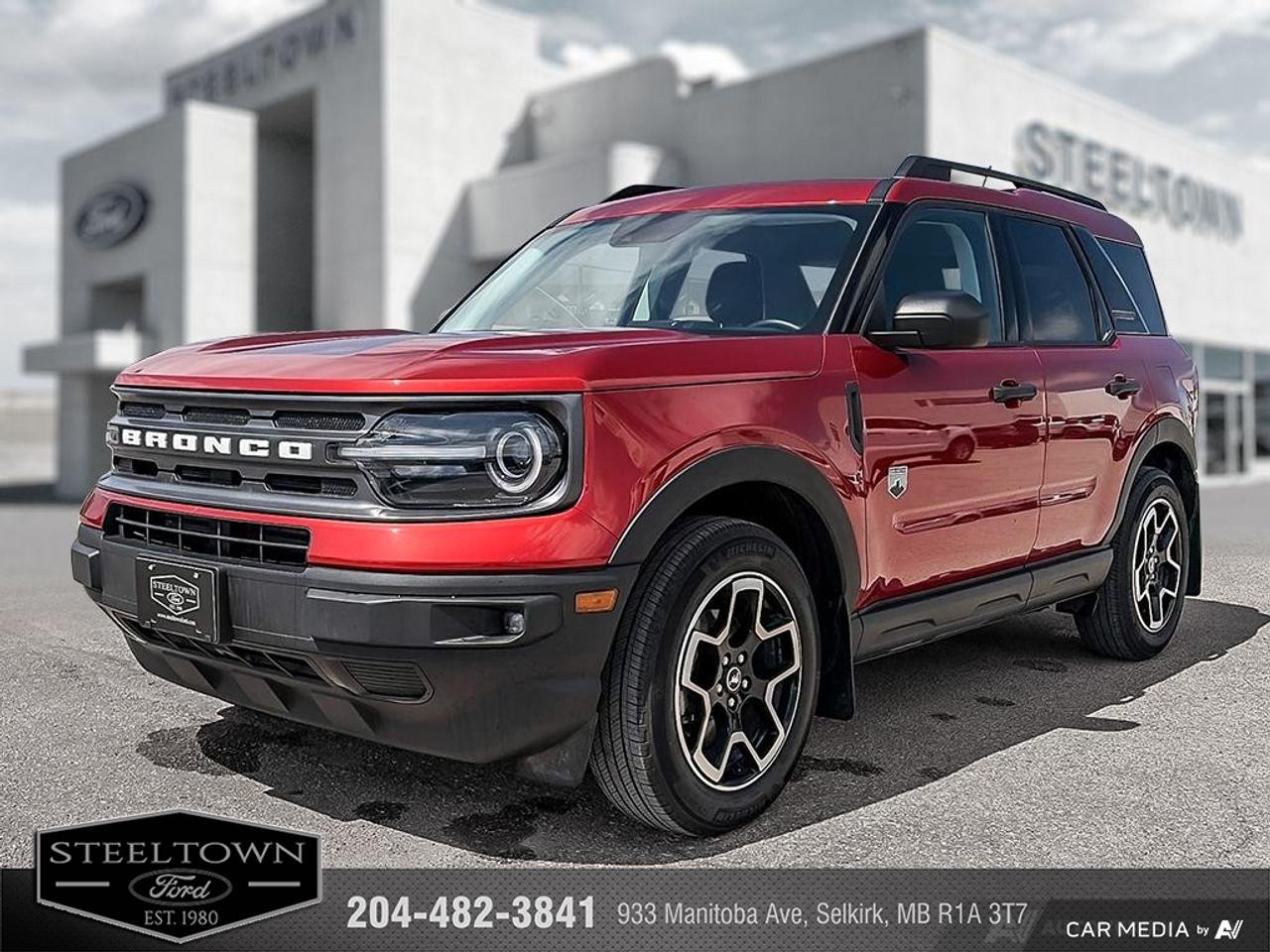 <b>Heated Seats,  Power Seat,  SiriusXM,  Apple CarPlay,  Android Auto!</b><br> <br> We value your TIME, we wont waste it or your gas is on us!   We offer extended test drives and if you cant make it out to us we will come straight to you!<br><br><br> <br>Designed for every adventurer, this Bronco Sport gets you out into the wild, and back again. This 2024 Ford Bronco Sport is for sale today in Selkirk.<br> <br>A compact footprint, an iconic name, and modern luxury come together to make this Bronco Sport an instant classic. Whether your next adventure takes you deep into the rugged wilds, or into the rough and rumble city, this Bronco Sport is exactly what you need. With enough cargo space for all of your gear, the capability to get you anywhere, and a manageable footprint, theres nothing quite like this Ford Bronco Sport.<br> <br>This SUV has 40,878 km. Its nice in colour. It has an Automatic transmission and is powered by a 181HP 1.5L 3 Cylinder Engine. <br> <br> Our Bronco Sports trim level is Big Bend. This Bronco Big Bend steps things up with heated cloth front seats that feature power lumbar adjustment, along with SiriusXM streaming radio and exclusive aluminum wheels. Also standard include voice-activated automatic air conditioning, 8-inch SYNC 3 powered infotainment screen with Apple CarPlay and Android Auto, smart charging USB type-A and type-C ports, 4G LTE mobile hotspot internet access, proximity keyless entry with remote start, and a robust terrain management system that features the trademark Go Over All Terrain (G.O.A.T.) driving modes. Additional features include blind spot detection, rear cross traffic alert and pre-collision assist with automatic emergency braking, lane keeping assist, lane departure warning, forward collision alert, driver monitoring alert, a rear-view camera, and so much more. This vehicle has been upgraded with the following features: Heated Seats, Power Seat, SiriusXM, Apple CarPlay, Android Auto, Remote Start, Blind Spot Detection.<br> To view the original window sticker for this vehicle view this <a href=http://www.windowsticker.forddirect.com/windowsticker.pdf?vin=3FMCR9B69RRE49677 target=_blank>http://www.windowsticker.forddirect.com/windowsticker.pdf?vin=3FMCR9B69RRE49677</a>. <br/><br> <br>To apply right now for financing use this link: <a href=http://www.steeltownford.com/?https://CreditOnline.dealertrack.ca/Web/Default.aspx?Token=bf62ebad-31a4-49e3-93be-9b163c26b54c&La target=_blank>http://www.steeltownford.com/?https://CreditOnline.dealertrack.ca/Web/Default.aspx?Token=bf62ebad-31a4-49e3-93be-9b163c26b54c&La</a><br> <br/><br>Family owned and operated in Selkirk for 35 Years.  <br>Steeltown Ford is located just 20 minutes North of the Perimeter Hwy, with an onsite banking center that offers free consultations. <br>Ask about our special dealer rates available through all major banks and credit unions.<br><br><br>Steeltown Ford Protect Plus includes:<br>- Life Time Tire Warranty <br>Cars cost less in Selkirk <br><br>Dealer Permit # 1039<br><br><br> Come by and check out our fleet of 100+ used cars and trucks and 190+ new cars and trucks for sale in Selkirk.  o~o