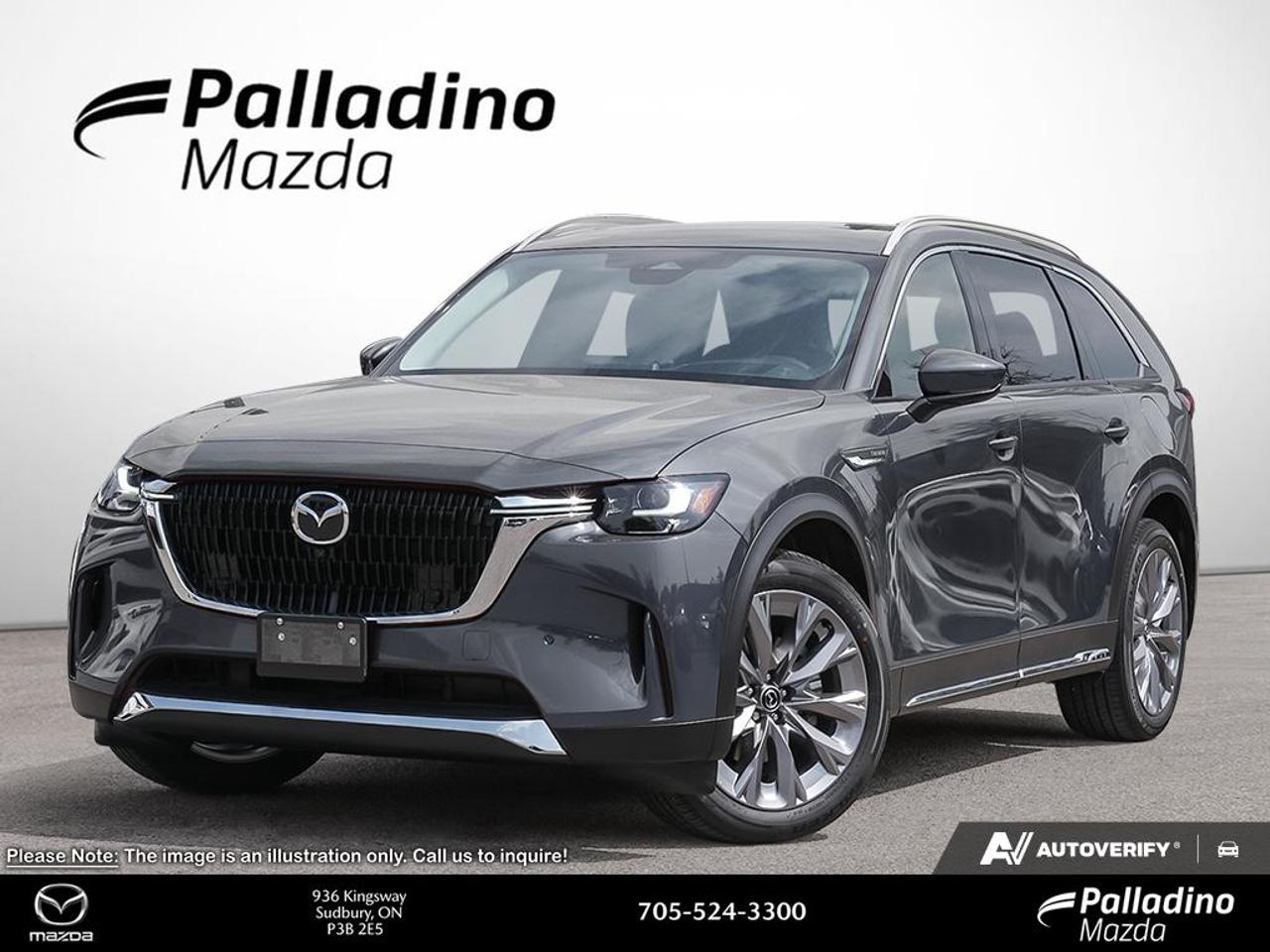 Brand new and ready for Greater Sudbury roads, the 2026 Mazda CX-90 MHEV GT brings premium comfort, smooth power, and confident all-weather capability in one refined three-row SUV. Finished in Grey with a Black interior, this 2026 Mazda CX-90 MHEV GT pairs elegant design with a turbocharged inline-six engine and standard all-wheel drive.

Built for families and drivers who want more from every trip, this SUV uses Mazda Mild Hybrid technology to support strong response and improved efficiency. The 8-Speed Automatic transmission with paddle shifters adds a more engaging feel, while the 3.3L e-SKYACTIV G I6 DOHC 24-Valve Turbo engine delivers the smooth character expected from a premium six-cylinder setup.

FEATURES OF THE CX-90 MHEV GT
»» Standard i-Activ all-wheel drive confidence
»» Turbo inline-six power with hybrid support
»» Three-row SUV with premium road manners
»» Eight-speed automatic with paddle shifters

ADVANCED SAFETY FEATURES
»» Blind Spot Monitoring helps spot side traffic
»» Rear Cross Traffic Alert aids reversing
»» Smart Brake Support helps avoid collisions
»» Lane-keep assist supports steady highway driving

PERFORMANCE AND EFFICIENCY
»» 3.3-litre turbocharged inline-six engine power
»» Mild Hybrid system supports fuel efficiency
»» Eight-speed automatic delivers smooth shifting
»» All-wheel drive adds year-round traction

COMFORT AND CONVENIENCE
»» Three-row layout offers flexible passenger space
»» Dual-zone climate control enhances daily comfort
»» Paddle shifters add hands-on driving control
»» Spacious cabin suits family travel well

TECHNOLOGY AND CONNECTIVITY
»» Large centre display presents key information
»» Bluetooth connectivity supports hands-free communication
»» Driver-focused controls feel clear and simple
»» Modern interface helps reduce distractions

CARGO SPACE
»» Rear cargo area supports busy routines
»» Split-folding seats expand carrying flexibility
»» Wide opening helps load larger items
»» Cabin storage keeps essentials close by

WHAT OTHER OWNERS LIKE
»» Smooth inline-six power delivery feels refined
»» Confident all-wheel drive in poor weather
»» Quiet cabin on long highway trips
»» Practical three-row versatility for daily life

The 2026 Mazda CX-90 MHEV GT is an excellent fit for drivers who want upscale performance without giving up everyday usefulness. Its mild hybrid system, advanced safety features, and composed ride help it feel ready for commuting, weekend travel, and family duty alike.

At Palladino Mazda in Greater Sudbury, this new SUV stands out for its balanced approach to power, efficiency, and comfort. The Grey exterior gives it a clean, modern look, while the Black interior keeps the cabin timeless and easy to enjoy every day.

This 2026 Mazda CX-90 MHEV GTs VIN is: JM3KKDHD2T1397542.

The advertised price is for financing only and applies exclusively to vehicles eligible for financing. Vehicles sold as-is are not eligible for financing and require full payment at purchase. All cash purchases of finance-eligible vehicles will be subject to an additional $2,501.00. This advertised price also does not include taxes and licensing fees. For as-is vehicles: the motor vehicle sold under this contract is being sold as-is and is not represented as being in road worthy condition, mechanically sound or maintained at any guaranteed level of quality.<p> and confident all-weather capability in one refined three-row SUV. Finished in Grey with a Black interior</p>
<p> this 2026 Mazda CX-90 MHEV GT pairs elegant design with a turbocharged inline-six engine and standard all-wheel drive.

Built for families and drivers who want more from every trip</p>
<p> this SUV uses Mazda Mild Hybrid technology to support strong response and improved efficiency. The 8-Speed Automatic transmission with paddle shifters adds a more engaging feel</p>
<p> while the 3.3L e-SKYACTIV G I6 DOHC 24-Valve Turbo engine delivers the smooth character expected from a premium six-cylinder setup.

FEATURES OF THE CX-90 MHEV GT
»» Standard i-Activ all-wheel drive confidence
»» Turbo inline-six power with hybrid support
»» Three-row SUV with premium road manners
»» Eight-speed automatic with paddle shifters

ADVANCED SAFETY FEATURES
»» Blind Spot Monitoring helps spot side traffic
»» Rear Cross Traffic Alert aids reversing
»» Smart Brake Support helps avoid collisions
»» Lane-keep assist supports steady highway driving

PERFORMANCE AND EFFICIENCY
»» 3.3-litre turbocharged inline-six engine power
»» Mild Hybrid system supports fuel efficiency
»» Eight-speed automatic delivers smooth shifting
»» All-wheel drive adds year-round traction

COMFORT AND CONVENIENCE
»» Three-row layout offers flexible passenger space
»» Dual-zone climate control enhances daily comfort
»» Paddle shifters add hands-on driving control
»» Spacious cabin suits family travel well

TECHNOLOGY AND CONNECTIVITY
»» Large centre display presents key information
»» Bluetooth connectivity supports hands-free communication
»» Driver-focused controls feel clear and simple
»» Modern interface helps reduce distractions

CARGO SPACE
»» Rear cargo area supports busy routines
»» Split-folding seats expand carrying flexibility
»» Wide opening helps load larger items
»» Cabin storage keeps essentials close by

WHAT OTHER OWNERS LIKE
»» Smooth inline-six power delivery feels refined
»» Confident all-wheel drive in poor weather
»» Quiet cabin on long highway trips
»» Practical three-row versatility for daily life

The 2026 Mazda CX-90 MHEV GT is an excellent fit for drivers who want upscale performance without giving up everyday usefulness. Its mild hybrid system</p>
<p> while the Black interior keeps the cabin timeless and easy to enjoy every day.

This 2026 Mazda CX-90 MHEV GTs VIN is: JM3KKDHD2T1397542.

The advertised price is for financing only and applies exclusively to vehicles eligible for financing. Vehicles sold as-is are not eligible for financing and require full payment at purchase. All cash purchases of finance-eligible vehicles will be subject to an additional $2</p>
<p>501.00. This advertised price also does not include taxes and licensing fees. For as-is vehicles: the motor vehicle sold under this contract is being sold as-is and is not represented as being in road worthy condition</p>