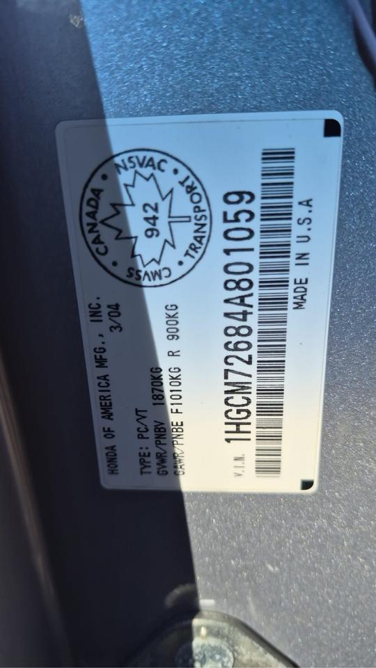 2004 Honda Accord AS IS SPECIAL, EX, RUNS WELL, 4 CYLINDER Photo