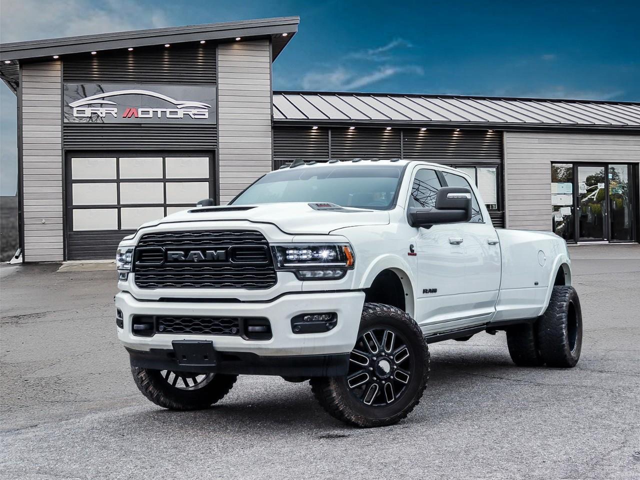 <p><strong>2023 Ram 3500 Limited Crew Cab Long Bed — For Sale in Ottawa, ON</strong></p><p>Available now at Orr Motors - The Trusted Used Car Dealer in Ottawa Since 1962.</p><p>One of the most capable and luxuriously equipped heavy-duty trucks on the market, this 2023 Ram 3500 Limited Dually combines serious Cummins diesel muscle with a premium interior — ideal for buyers in the Kanata and Ottawa area who refuse to compromise between work and comfort. With only 14,485 kilometres, it's practically fresh off the lot, loaded to the hilt with the Level 1 Equipment Group and the blacked-out Night Edition package.</p><p>Under the hood sits the legendary 6.7L Cummins Turbodiesel I-6, producing 370 horsepower and 850 lb-ft of torque, paired to a smooth 6-speed automatic transmission and a Part-Time 4x4 drivetrain with a 4.10 rear axle ratio. Dual rear wheels give you the stability and payload capacity to handle whatever you can load in the long box. Ready to work hard and drive in comfort — contact Orr Motors today to test drive this truck.</p><p><strong>Key Features:</strong> - 6.7L Cummins Turbodiesel — 370 hp / 850 lb-ft torque, 6-Speed Automatic - Crew Cab Long Bed with Dual Rear Wheels (Dually) - Part-Time 4x4 with 4.10 Rear Axle Ratio - Night Edition Package — blacked-out exterior trim - LIMITED LEVEL 1 EQUIPMENT GROUP — Power Retractable Running Boards, Aerial View Display System, Premium Sound System, Adaptive Cruise Control, Front Collision Mitigation, Lane Departure Warning & Lane Keeping Assist - Apple CarPlay & Android Auto - Navigation System - Blind Spot Monitoring - Remote Engine Start & Keyless Entry - Heated Front & Rear Seats - Heated Leather Steering Wheel - Power Folding Mirrors with Integrated Turn Signals - Back-up Camera & Rear Parking Aid - HD Radio & Satellite Radio - Bed Liner - Tow Hitch with Tow Hooks - Adaptive Steering System - 220-Amp Alternator - Block Heater - Privacy Glass & Fog Lamps - LED Headlights with Automatic Highbeams</p><p><strong>Fuel Economy (NRCan — 6.7L Diesel/6AT):</strong> Heavy-duty Class 3 trucks are exempt from NRCan fuel economy testing. Real-world estimates for the 6.7L Cummins in this configuration typically range from 12–15 L/100km highway under normal driving conditions. Actual fuel consumption will vary with load, towing, and driving habits.</p><p><strong>Additional Highlights:</strong> Fully Certified & Safety Inspected Financing Available for All Credit Types Extended Warranty Options Available</p><p><strong>Why Buy from Orr Motors Ottawa:</strong> Family-Owned & Operated Dealership Since 1962 Certified & Safety-Inspected Vehicles Competitive Financing Options for All Credit Types Extended Warranty Coverage Available Serving Ottawa, Kanata, Stittsville & Nepean</p><p>Visit us at Orr Motors — 6230 Hazeldean Rd, Ottawa</p><p>Call: 613-836-3333 | orrmotors.com</p> <br /> <br /> <br /> **Advertised price is for finance purchase. <br /> *Every reasonable effort is made to ensure the accuracy of the information listed above. Vehicle pricing, incentives, options (including standard equipment), and technical specifications listed is for the Year, Make and Model of the vehicle, and may not match the exact vehicle displayed. Please confirm with a sales representative the accuracy of this information.
