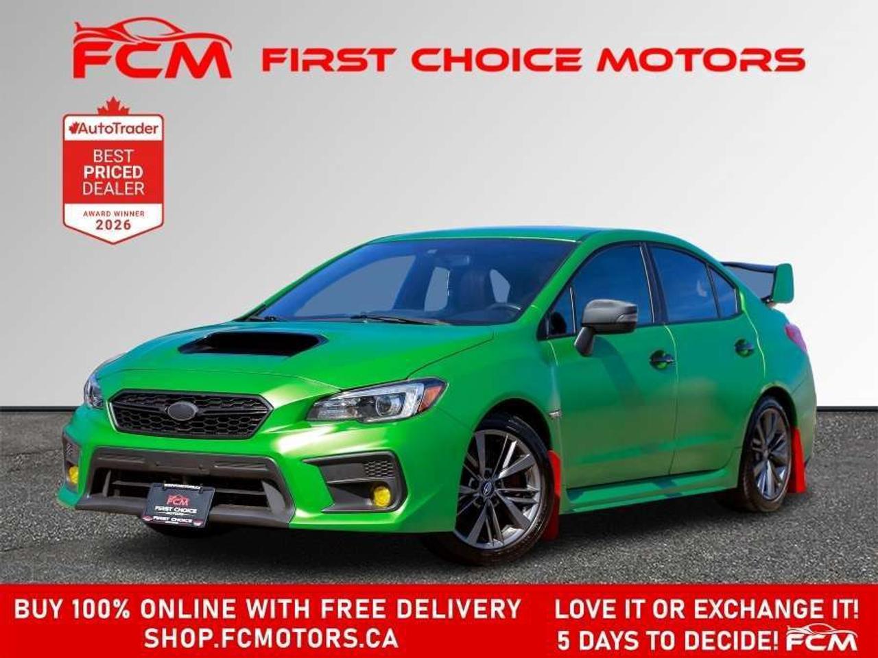 ** ** SPECIAL LIMITED TIME OFFER ** ** PURCHASE ANY VEHICLE THIS WEEK AND RECEIVE 4 BRAND-NEW ALL-SEASON TIRES AT NO ADDITIONAL COST!!! DONT MISS THIS EXCLUSIVE CHANCE TO UPGRADE YOUR RIDE AND STAY PREPARED FOR ANY WEATHER!!!       EXCITING NEWS FROM FIRST CHOICE MOTORS! Our brand-new online showroom is now open to the public, bringing the ultimate car shopping experience right to your fingertips! Enjoy a 100% online car shopping experience, with over 500 certified vehicles in stock, comprehensive protection plans, and thousands of new auto parts & accessories available! Plus, for a limited time, were offering FREE deliveries across Ontario on all vehicle purchases! Dont miss outvisit Shop.fcmotors.ca to find and upgrade your perfect vehicle today!      Welcome to First Choice Motors, the largest car dealership in Toronto of pre-owned cars, SUVs, and vans priced between $5000-$15,000. With an impressive inventory of over 300 vehicles in stock, we are dedicated to providing our customers with a vast selection of affordable and reliable options.       Were thrilled to offer a used 2018 Subaru WRX SPORT-TECH, green color with 239,000km (STK#9994) This vehicle was $13990 NOW ON SALE FOR $12990. It is equipped with the following features:   - Manual Transmission   - Sunroof   - Heated seats   - Navigation   - All wheel drive   - Bluetooth   - Reverse camera   - Alloy wheels   - Power windows   - Power locks   - Power mirrors   - Air Conditioning      At First Choice Motors, we believe in providing quality vehicles that our customers can depend on. All our vehicles come with a 36-day guarantee on all safety related items. We also offer additional warranty options up to 5 years for our customers who want extra peace of mind.      Furthermore, all our vehicles are sold fully certified with brand new brakes rotors and pads, a fresh oil change, and brand new set of all-season tires installed & balanced. You can be confident that this car is in excellent condition and ready to hit the road.      At First Choice Motors, we believe that everyone deserves a chance to own a reliable and affordable vehicle. Thats why we offer financing options with low interest rates starting at 7.9% O.A.C. Were proud to approve all customers, including those with bad credit, no credit, students, and even 9 socials. Our finance team is dedicated to finding the best financing option for you and making the car buying process as smooth and stress-free as possible.      Our dealership is open 7 days a week to provide you with the best customer service possible. We carry the largest selection of used vehicles for sale under $9990 in all of Ontario. We stock over 300 cars, mostly Hyundai, Chevrolet, Mazda, Honda, Volkswagen, Toyota, Ford, Dodge, Kia, Mitsubishi, Acura, Lexus, and more. With our ongoing sale, you can find your dream car at a price you can afford. Come visit us today and experience why we are the best choice for your next used car purchase!      All prices include $22.00 OMVIC Fee.  Excludes, license plates, ownership registration and ONTARIO HST (13%)   *No Credit Card payments can be accepted for Vehicle Purchases*    *No Credit Card payments can be accepted for Vehicle Purchases*