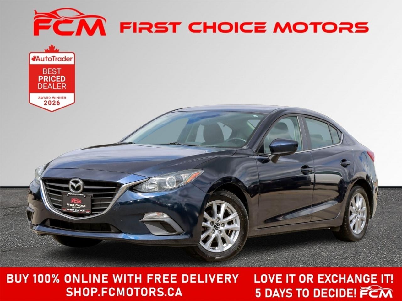 ** ** SPECIAL LIMITED TIME OFFER ** ** PURCHASE ANY VEHICLE THIS WEEK AND RECEIVE 4 BRAND-NEW ALL-SEASON TIRES AT NO ADDITIONAL COST!!! DONT MISS THIS EXCLUSIVE CHANCE TO UPGRADE YOUR RIDE AND STAY PREPARED FOR ANY WEATHER!!!       EXCITING NEWS FROM FIRST CHOICE MOTORS! Our brand-new online showroom is now open to the public, bringing the ultimate car shopping experience right to your fingertips! Enjoy a 100% online car shopping experience, with over 500 certified vehicles in stock, comprehensive protection plans, and thousands of new auto parts & accessories available! Plus, for a limited time, were offering FREE deliveries across Ontario on all vehicle purchases! Dont miss outvisit Shop.fcmotors.ca to find and upgrade your perfect vehicle today!      Welcome to First Choice Motors, the largest car dealership in Toronto of pre-owned cars, SUVs, and vans priced between $5000-$15,000. With an impressive inventory of over 300 vehicles in stock, we are dedicated to providing our customers with a vast selection of affordable and reliable options.       Were thrilled to offer a used 2016 Mazda MAZDA3 GS Skyactiv, dark blue color with 135,000km (STK#9995) This vehicle was $13990 NOW ON SALE FOR $12990. It is equipped with the following features:   - Automatic Transmission   - Heated seats   - Bluetooth   - Reverse camera   - Alloy wheels   - Power windows   - Power locks   - Power mirrors   - Air Conditioning      At First Choice Motors, we believe in providing quality vehicles that our customers can depend on. All our vehicles come with a 36-day guarantee on all safety related items. We also offer additional warranty options up to 5 years for our customers who want extra peace of mind.      Furthermore, all our vehicles are sold fully certified with brand new brakes rotors and pads, a fresh oil change, and brand new set of all-season tires installed & balanced. You can be confident that this car is in excellent condition and ready to hit the road.      At First Choice Motors, we believe that everyone deserves a chance to own a reliable and affordable vehicle. Thats why we offer financing options with low interest rates starting at 7.9% O.A.C. Were proud to approve all customers, including those with bad credit, no credit, students, and even 9 socials. Our finance team is dedicated to finding the best financing option for you and making the car buying process as smooth and stress-free as possible.      Our dealership is open 7 days a week to provide you with the best customer service possible. We carry the largest selection of used vehicles for sale under $9990 in all of Ontario. We stock over 300 cars, mostly Hyundai, Chevrolet, Mazda, Honda, Volkswagen, Toyota, Ford, Dodge, Kia, Mitsubishi, Acura, Lexus, and more. With our ongoing sale, you can find your dream car at a price you can afford. Come visit us today and experience why we are the best choice for your next used car purchase!      All prices include $22.00 OMVIC Fee.  Excludes, license plates, ownership registration and ONTARIO HST (13%)   *No Credit Card payments can be accepted for Vehicle Purchases*    *No Credit Card payments can be accepted for Vehicle Purchases*
