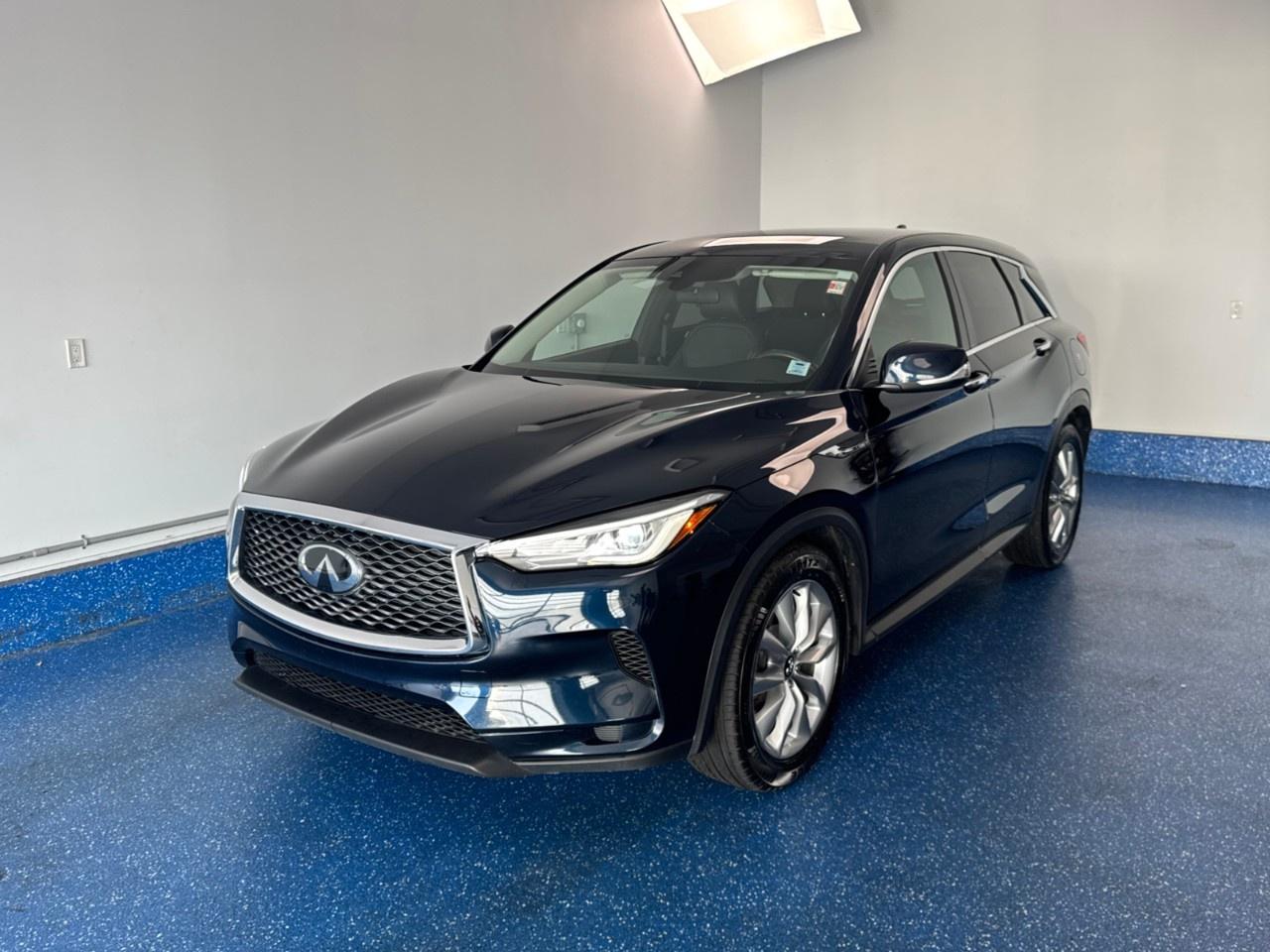 New Price! 2021 INFINITI QX50 PURE AWD Pure | Leather seats | Zacks Certified. CVT AWD Hermosa Blue 2.0L I4 PDI Turbocharged DOHC 16V LEV3-ULEV50 268hp<br /><br /><br />New Tires, 6 Speakers, Air Conditioning, Alloy wheels, AM/FM radio: SiriusXM, Apple CarPlay/Android Auto, Automatic temperature control, Blind Spot Warning, Brake assist, CD player, Heated door mirrors, Heated Front Bucket Seats, Heated steering wheel, Leather Shift Knob, Leatherette Seating Surfaces, Power driver seat, Power Liftgate, Power windows, Radio: INFINITI InTouch Dual Display System, Rear Parking Sensors, Rear window wiper, Remote keyless entry, Speed-Sensitive Wipers, Tilt steering wheel, Turn signal indicator mirrors, Wheels: 19''' Silver Painted Alloy.<br /><br />Certification Program Details: Fresh 2 Yr MVI | 30 day warranty* | 110 point inspection | Full tank of fuel | Krown rustproofed | Flexible financing options | Professionally detailed<br /><br />This vehicle is Zacks Certified! You're approved! We work with you. Together we'll find a solution that makes sense for your individual situation. Please visit us or call 902 843-3900 to learn about our great selection.<br /><br />With 22 lenders available Zack's Auto Sales can offer our customers with the lowest available interest rate. Thank you for taking the time to check out our selection!