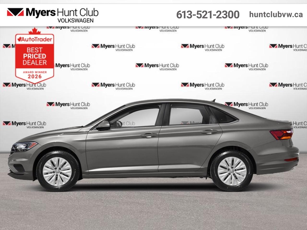 <b>Rail 2 Rail Power Sunroof,  Blind Spot Detection,  KESSY - Keyless Access,  Leatherette Seats,  Heated Seats!</b><br> <br> With a very well utilized interior and excellent fit and finish, this 2019 Jetta is simply a pleasure to ride in. This 2019 Volkswagen Jetta is fresh on our lot in Gloucester.<br> <br>Redesigned. Not over designed. Rather than adding needless flash, the Jetta has been redesigned for a tasteful, more premium look and feel. One quick glance is all it takes to appreciate the result. Its sporty. Its sleek. It makes a statement without screaming. The overall effect stands out anywhere. Its roomy and well finished interior provides the best of comforts and will help keep this elegant sedan ageless and beautiful for many years to come.<br> <br>This sedan has 205,000 km. Its Pyrite Silver Metallic in colour. It has an Automatic transmission and is powered by a 147HP 1.4L 4 Cylinder Engine. <br> <br> Our Jettas trim level is Highline Auto. This Volkswagen Jetta Highline brings in a few more creature comforts such as elegant alloy wheels, body colored heated side mirrors, heated wiper jets, fully automatic LED headlamps, twin dual power sunroofs, a powerful 6 speaker stereo with an 8 inch display and App-Connect smart phone integration, SiriusXM satellite radio, Bluetooth connectivity, a leather multi-functional steering wheel, heated front comfort seats with manual adjustment, dual zone automatic air conditioning, cruise control, proximity keyless entry with push button start, front and rear cup holders, a front center armrest, a rear view camera, blind spot detection sensors, rear cross traffic alert, and much more. This vehicle has been upgraded with the following features: Rail 2 Rail Power Sunroof, Blind Spot Detection, KESSY - Keyless Access, Leatherette Seats, Heated Seats, Rama Alloy Wheels, Android Auto.<br> <br>To apply right now for financing use this link: <a href=https://www.huntclubvw.ca/financing-request/ target=_blank>https://www.huntclubvw.ca/financing-request/</a><br> <br/><br>At Myers Hunt Club Volkswagen, our focus is customers like you. Our dedicated service, parts, and sales team are here to make your automotive experience a special one. We are very proud of our achievements and awards over the last 25 years and are committed to providing the same great service to our present and future customers. If youre looking for a vehicle, Myers Hunt Club Volkswagen is your destination for new, used, and certified pre-owned Volkswagen vehicles as well as other makes and models. Whatever your needs, we can help you here at Myers Hunt Club Volkswagen. </br><br> Come by and check out our fleet of 60+ used cars and trucks and 190+ new cars and trucks for sale in Gloucester.  o~o