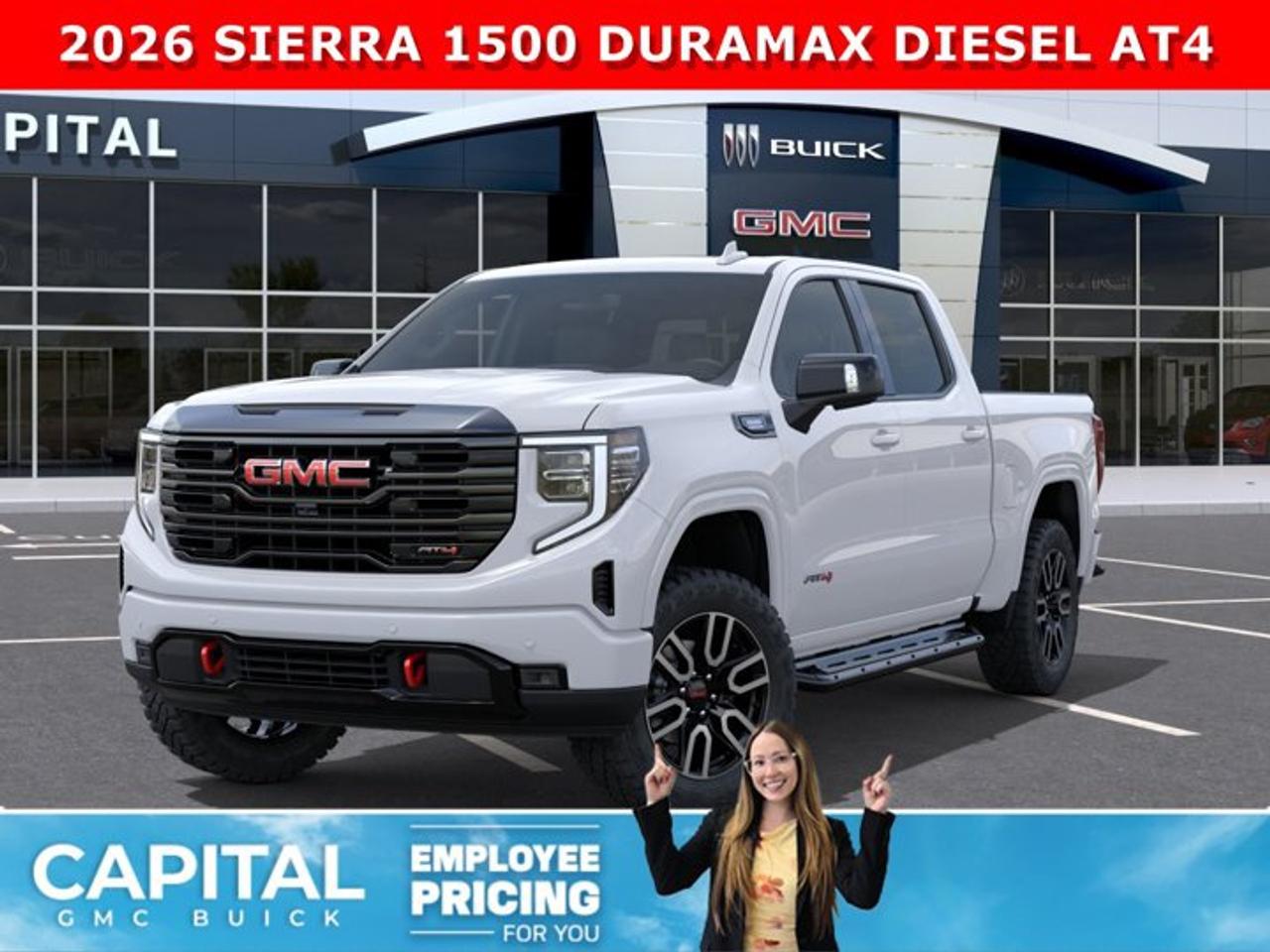Dont miss out on this Sierra 1500 AT4 Diesel! Fully Equipped with the Premium Plus Package, Technology Package, Heated and Cooled Bucket Seats, Heated Rear Seats, Heated Steering, 360 CAM, 15 Heads-up Display, Rear Streaming Camera Mirror, Body Color Wheel Arch Moldings, Power Sunroof, Wireless Charger, Dual Exhaust, 2 Inch Factory Lift and so much more... This rare truck can be yours so CALL NOWAsk for the Internet Department for more information or book your test drive today! Text 507-585-4395 for fast answers at your fingertips!AMVIC Licensed Dealer - Licence Number B1044900Disclaimer: All prices are plus GST and include all cash credits and loyalties. See dealer for details. AMVIC Licensed Dealer # B1044900